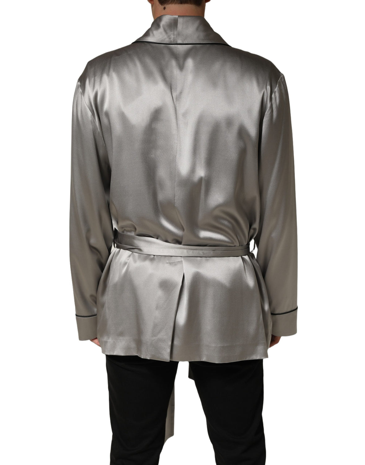 Gray Silk Satin Robe Embroidered Jacket