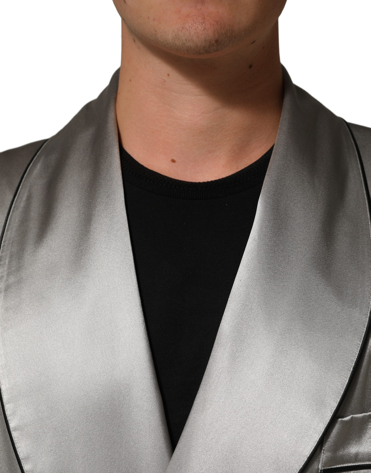 Gray Silk Satin Robe Embroidered Jacket