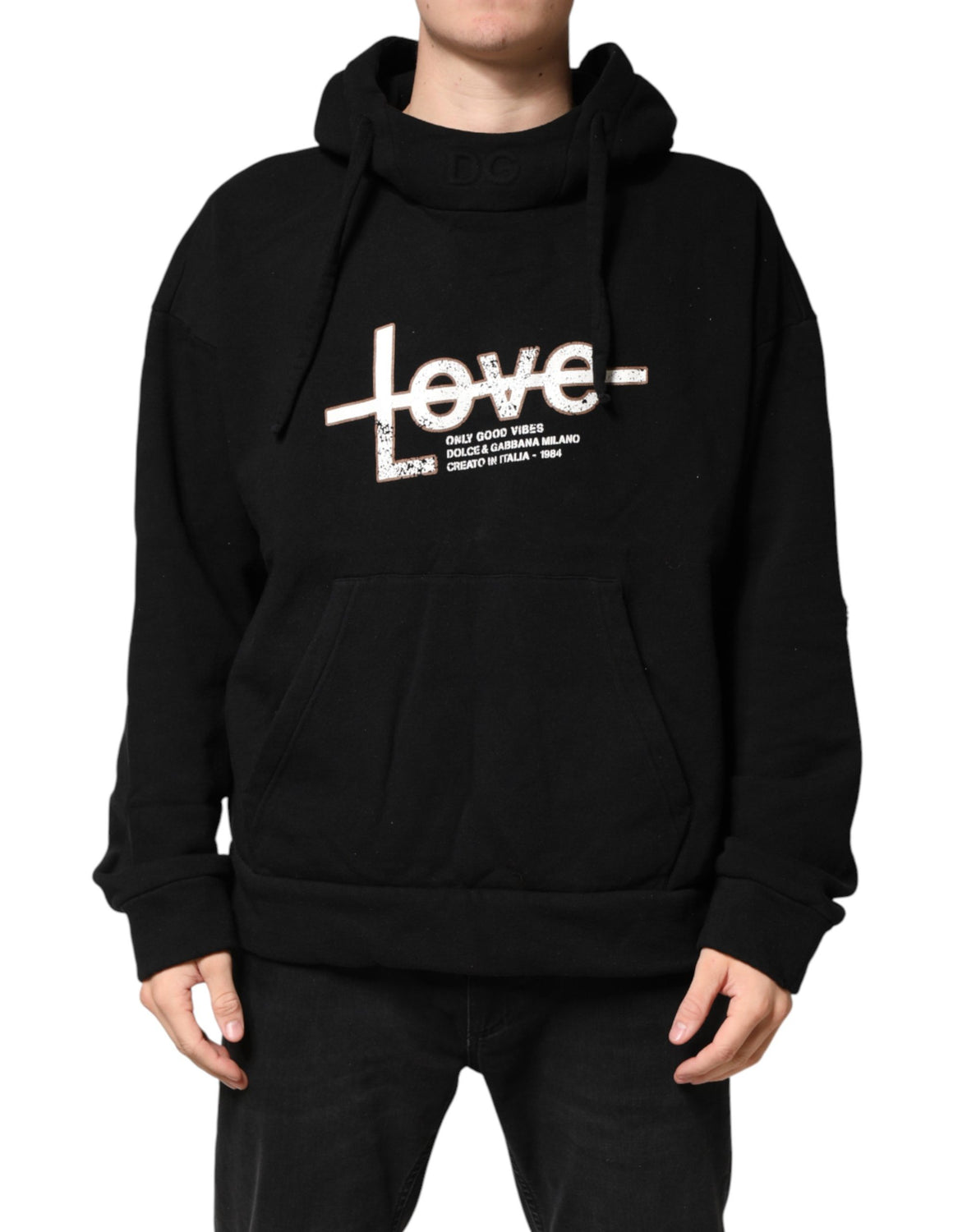 Black Cotton Printed Men Hooded Sweatshirt Sweater
