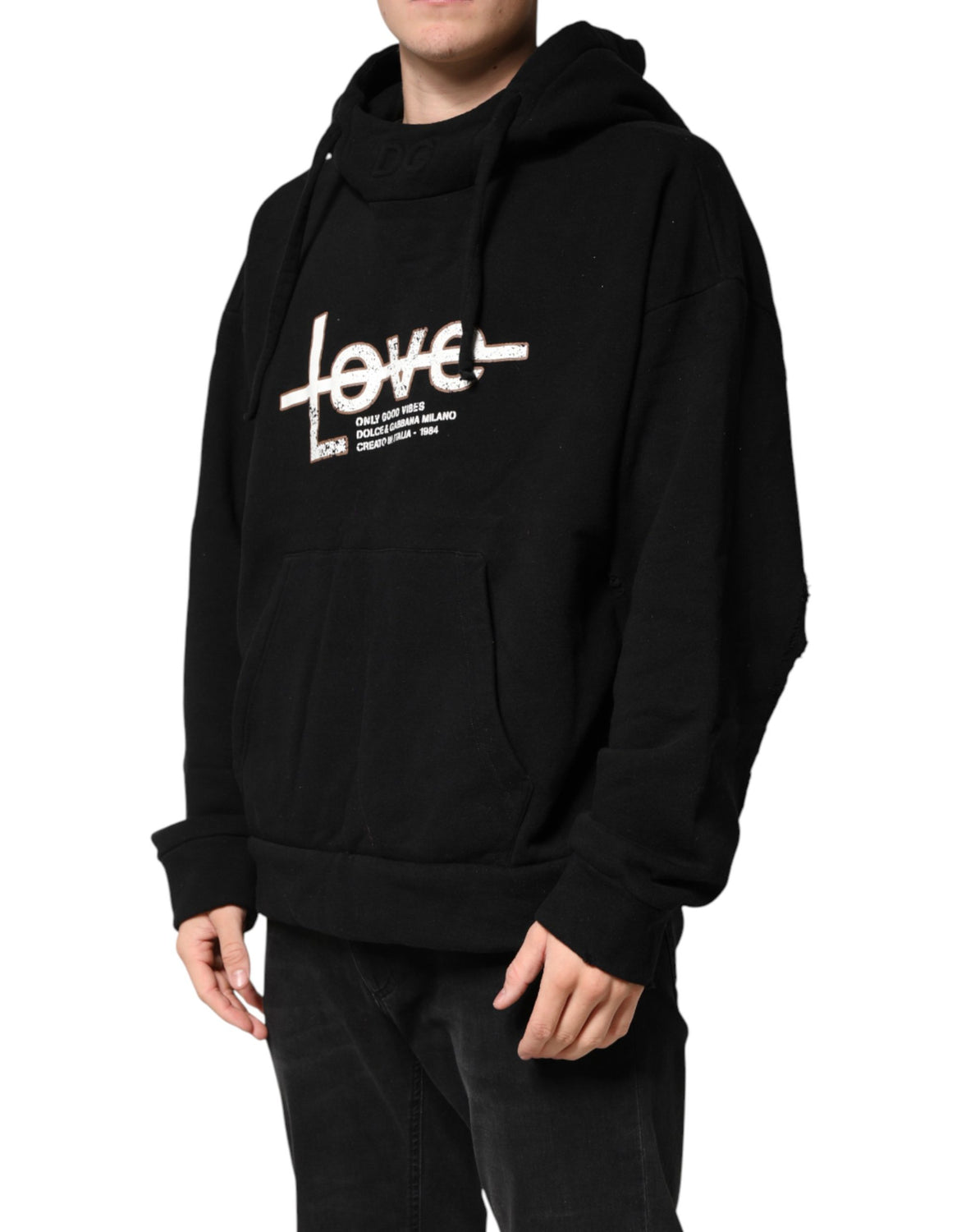 Black Cotton Printed Men Hooded Sweatshirt Sweater