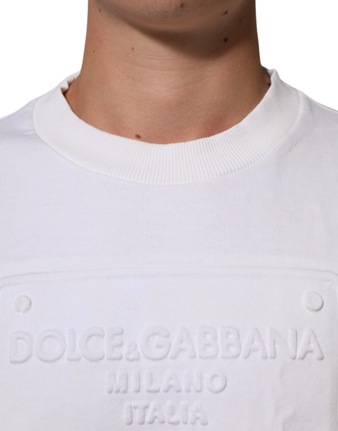 White Logo Embossed Cotton Sweatshirt Sweater