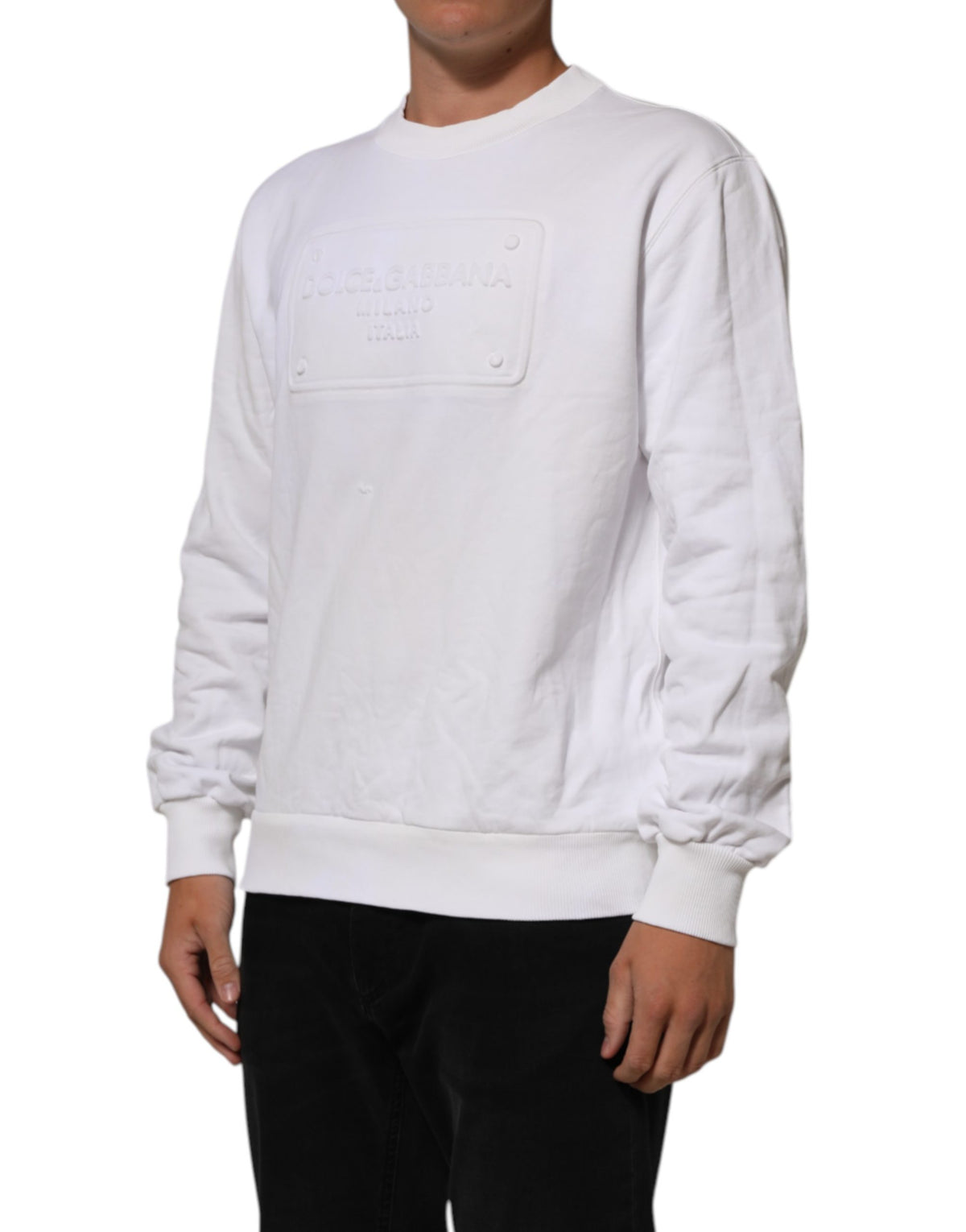 White Logo Embossed Cotton Sweatshirt Sweater