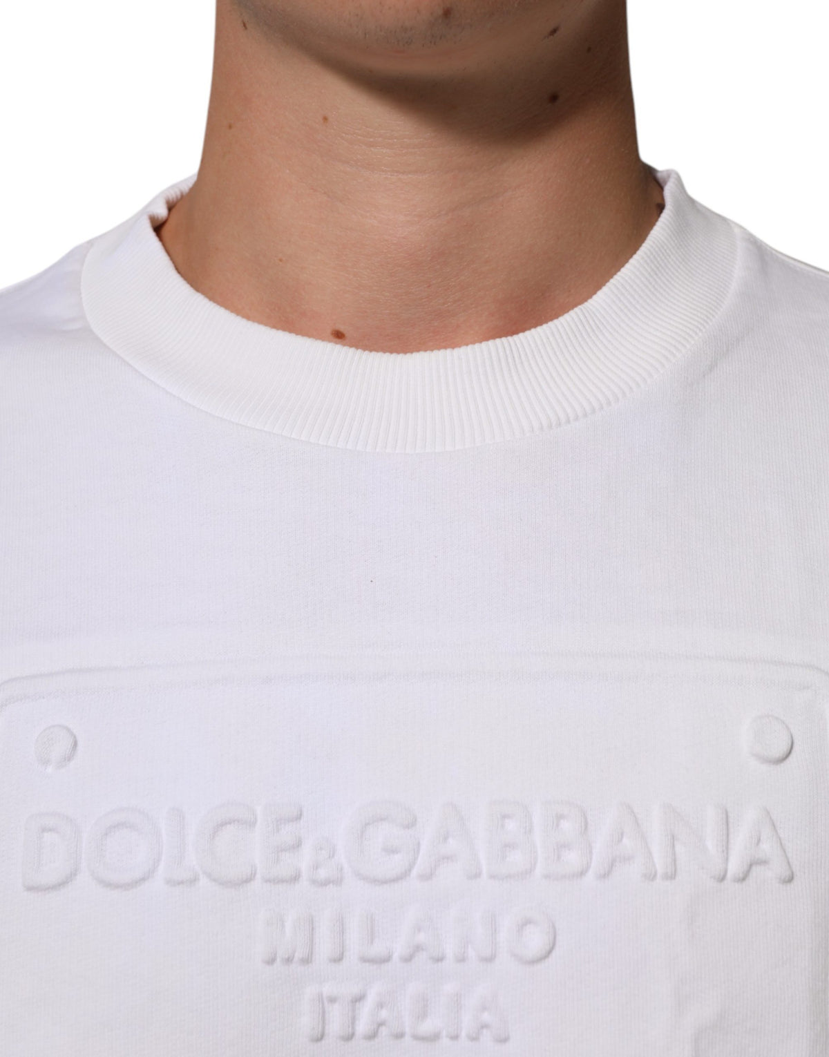 White Logo Embossed Cotton Sweatshirt Sweater