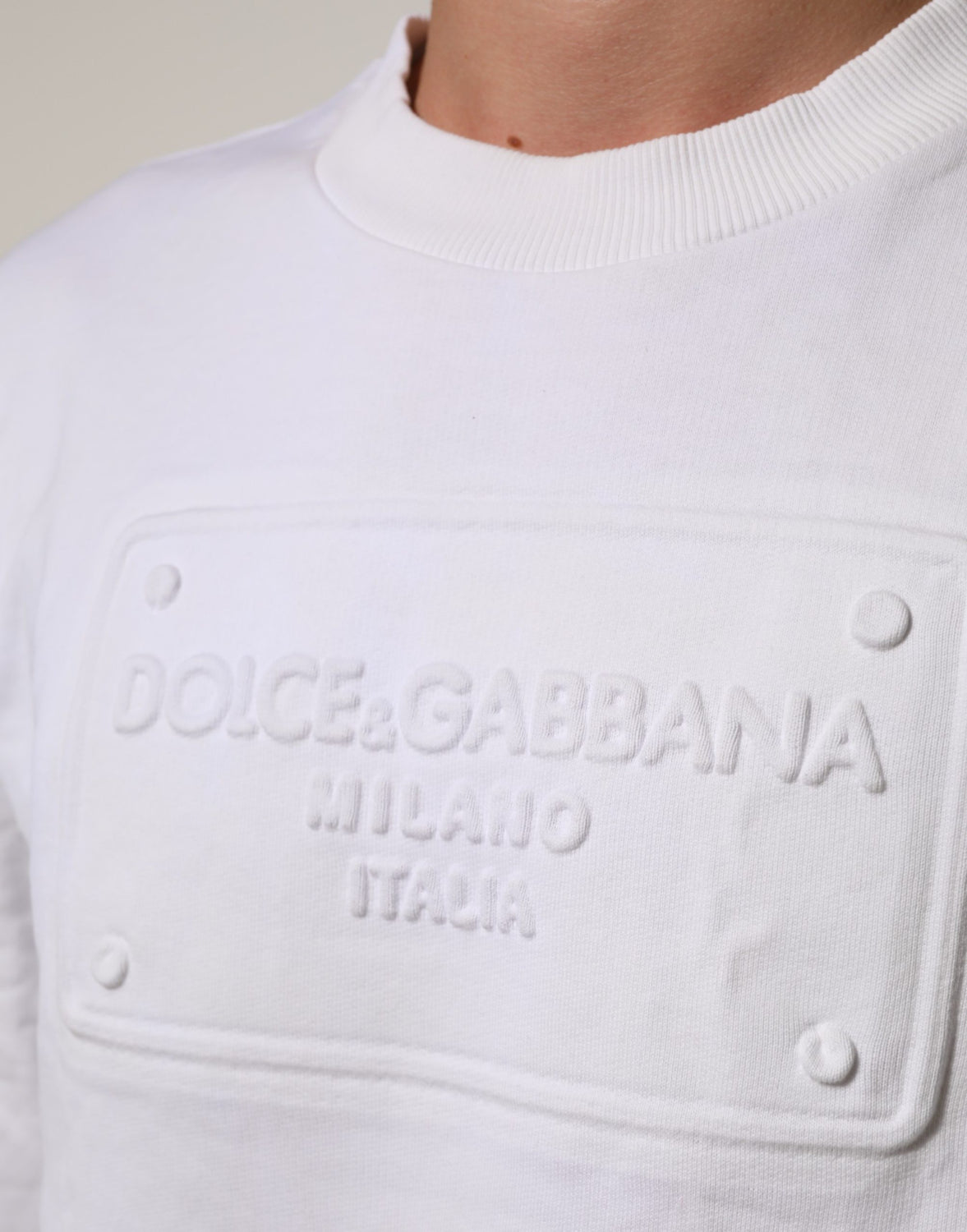 White Logo Embossed Cotton Sweatshirt Sweater