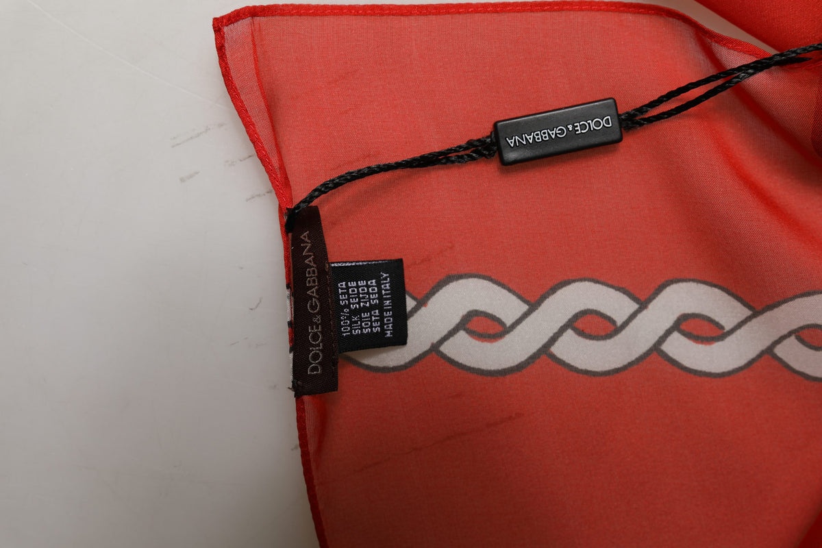 Red Silk Braided Rope Square Foulard Scarf