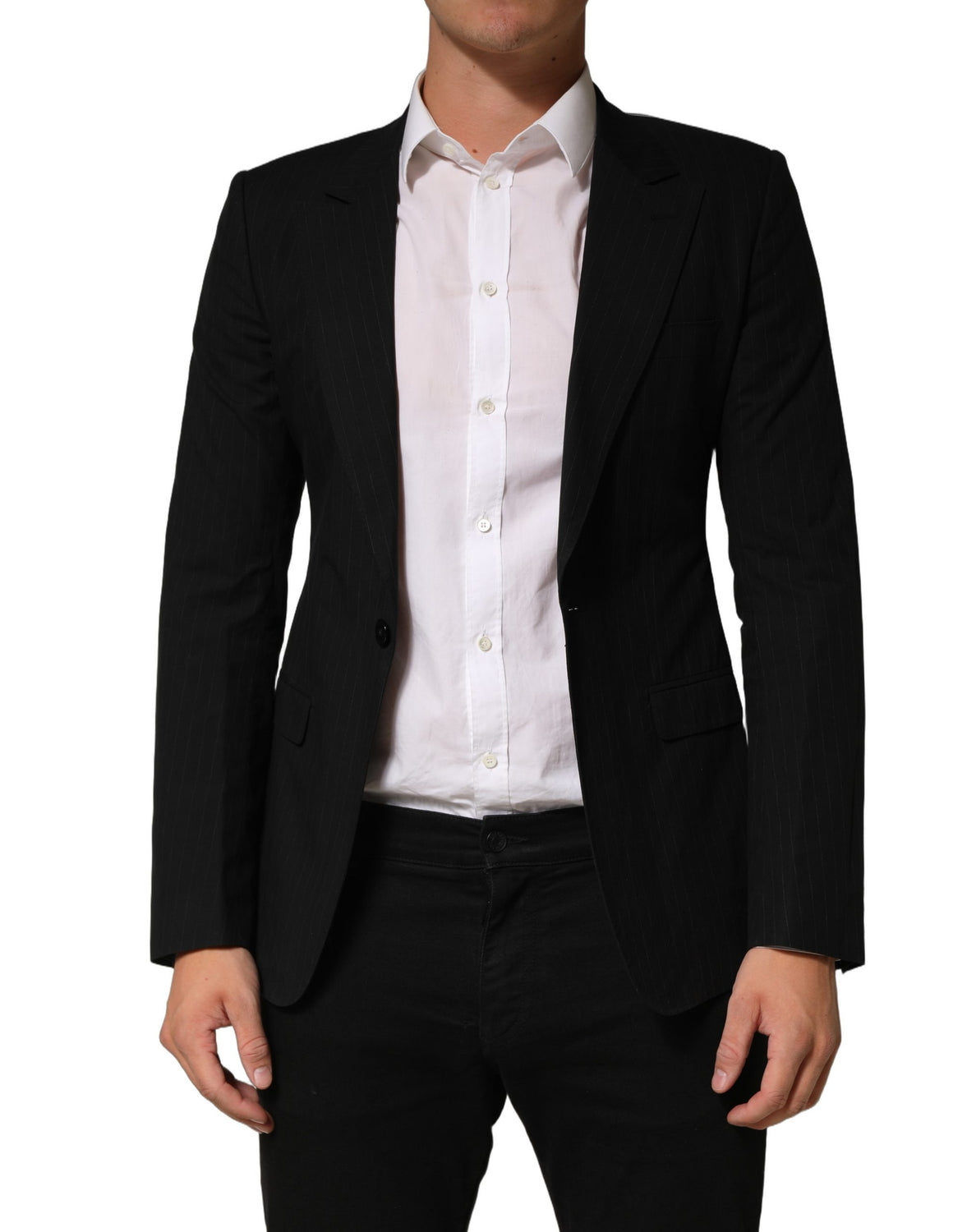 Black Pinstripe Men Single Breasted Jacket