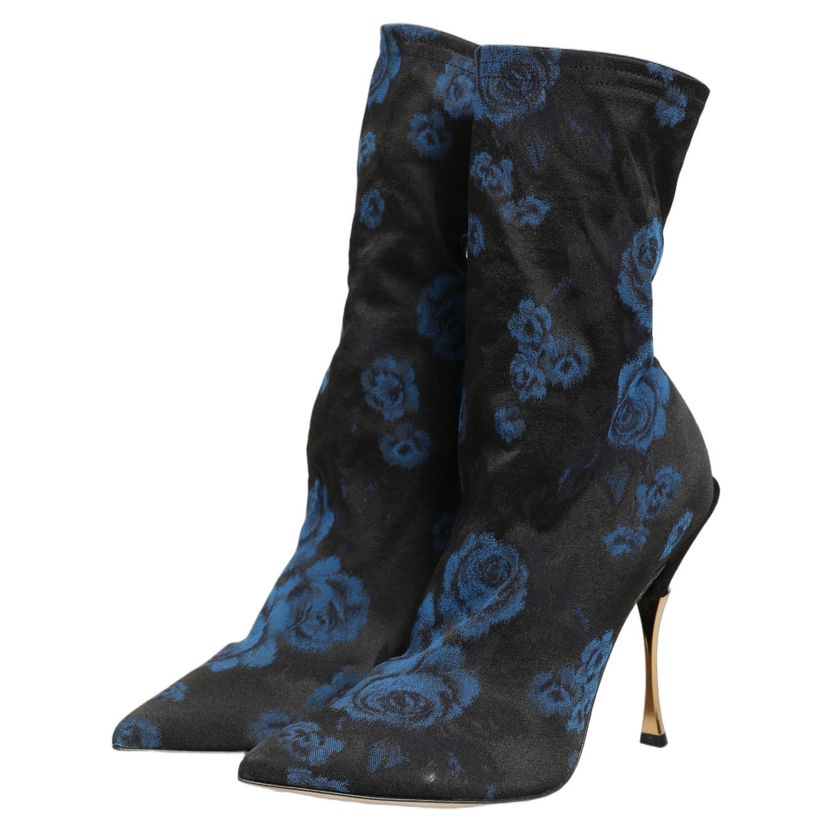 Black Blue Floral Stretch Sock Boots Shoes