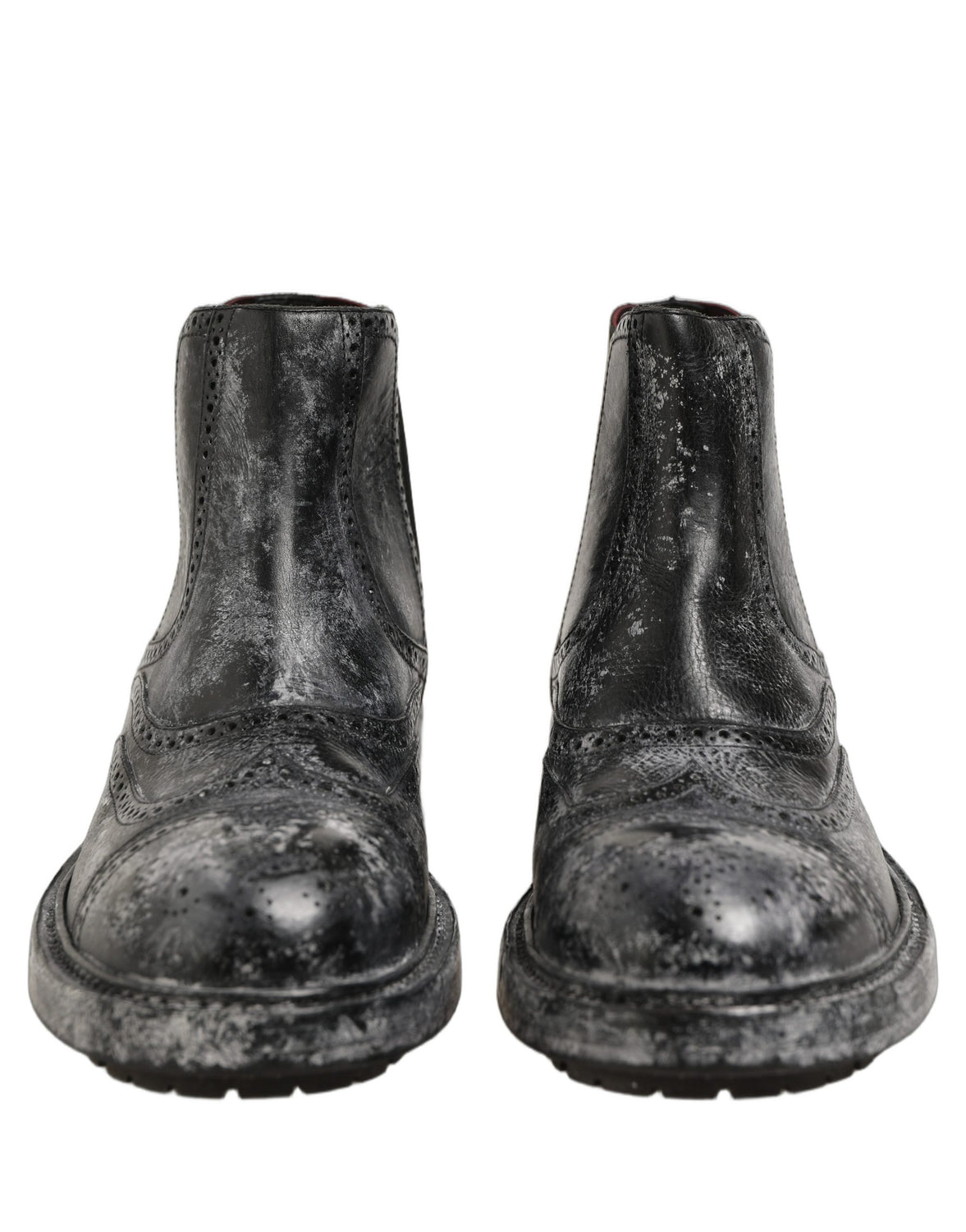 Black Gray Leather Ankle Chelsea Boots Shoes