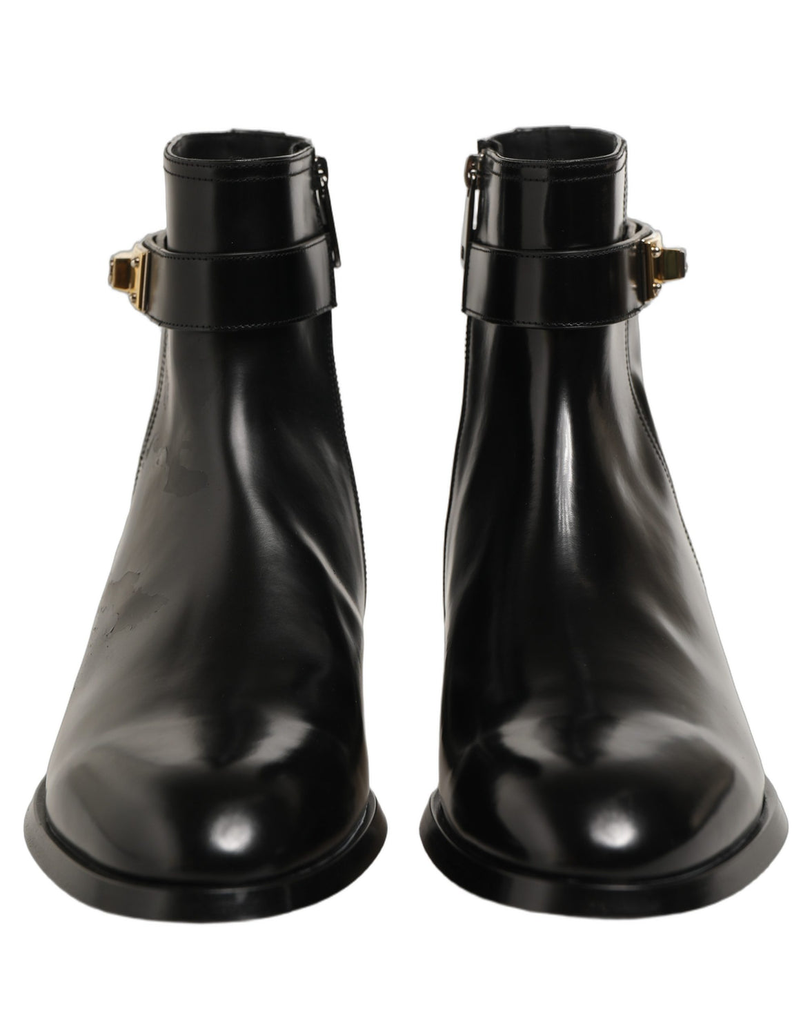 Black Leather Buckle Mid Calf Boots Shoes