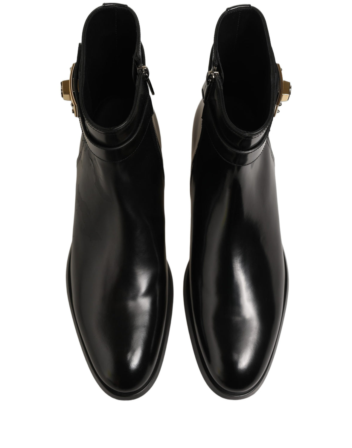 Black Leather Buckle Mid Calf Boots Shoes