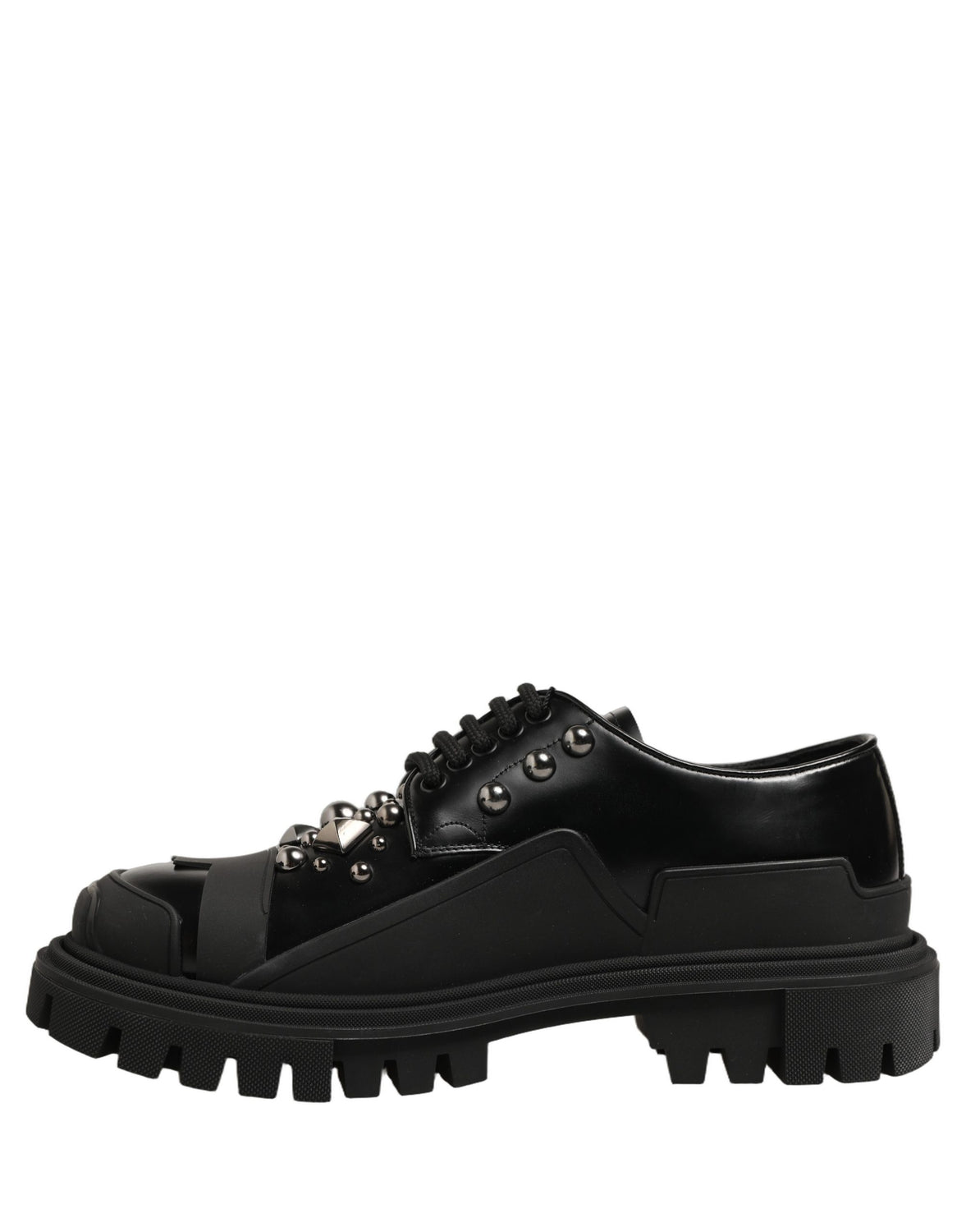 Black Calfskin Leather Trekking Derby Shoes