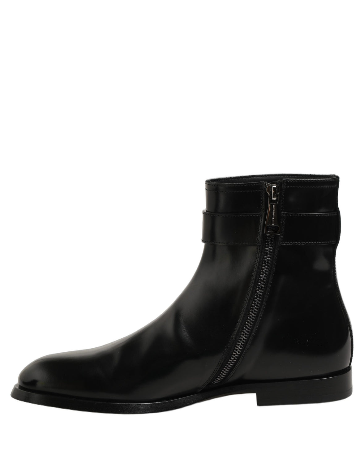 Black Leather Buckle Mid Calf Boots Men Shoes