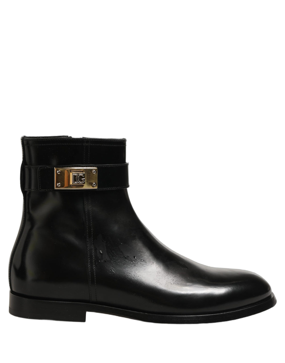 Black Leather Buckle Mid Calf Boots Men Shoes