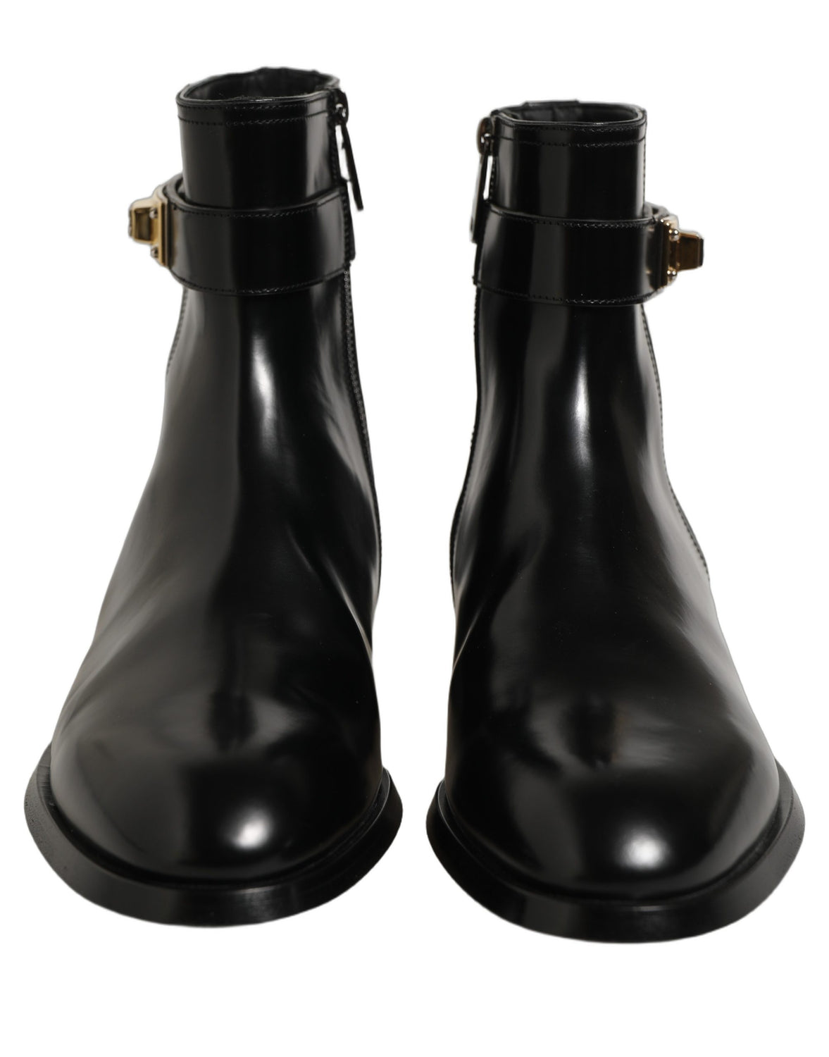 Black Leather Buckle Mid Calf Boots Shoes