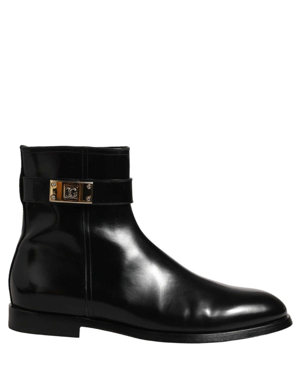 Black Leather Buckle Mid Calf Boots Shoes