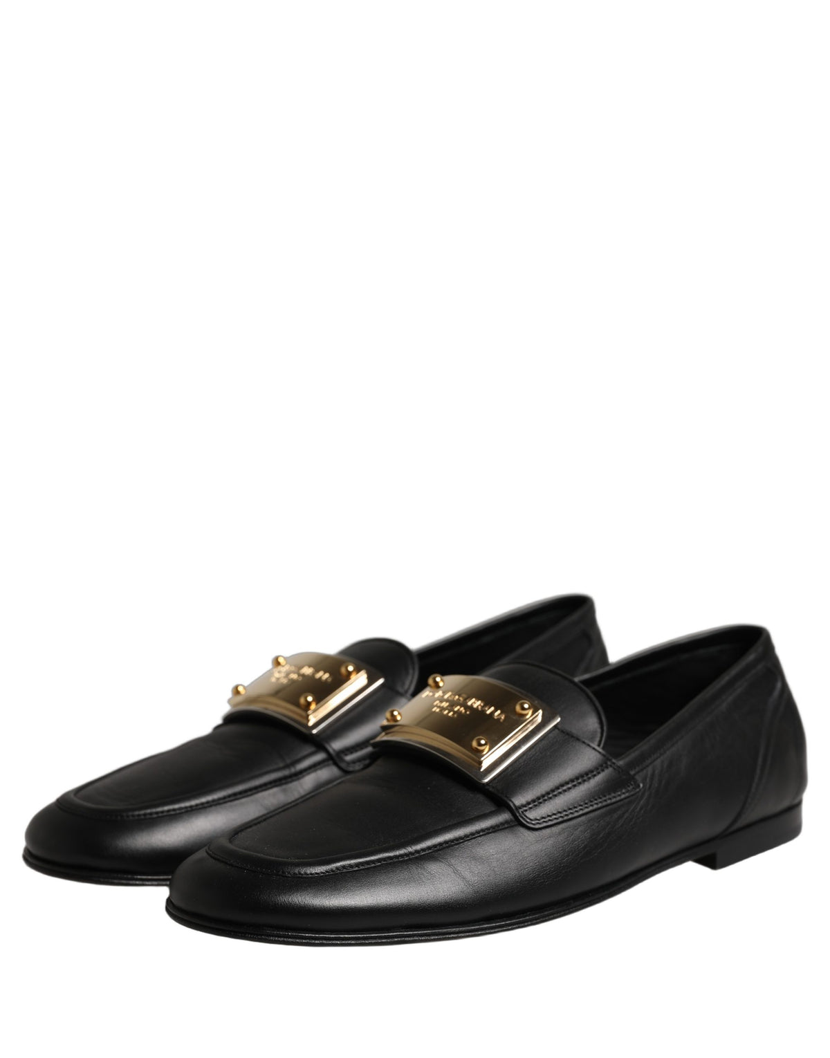 Black Leather Logo Plaque Loafers Men Shoes