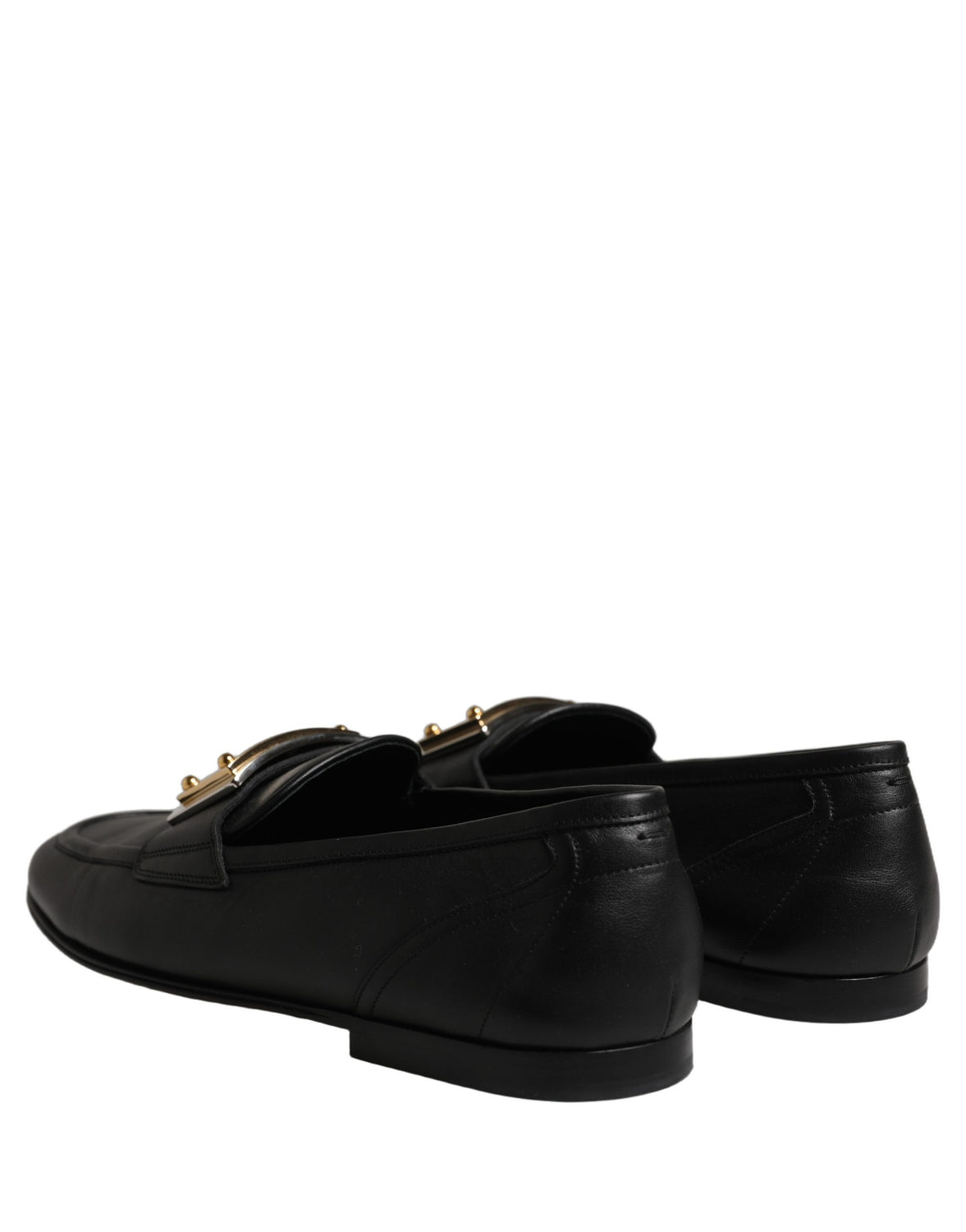 Black Leather Logo Plaque Loafers Men Shoes