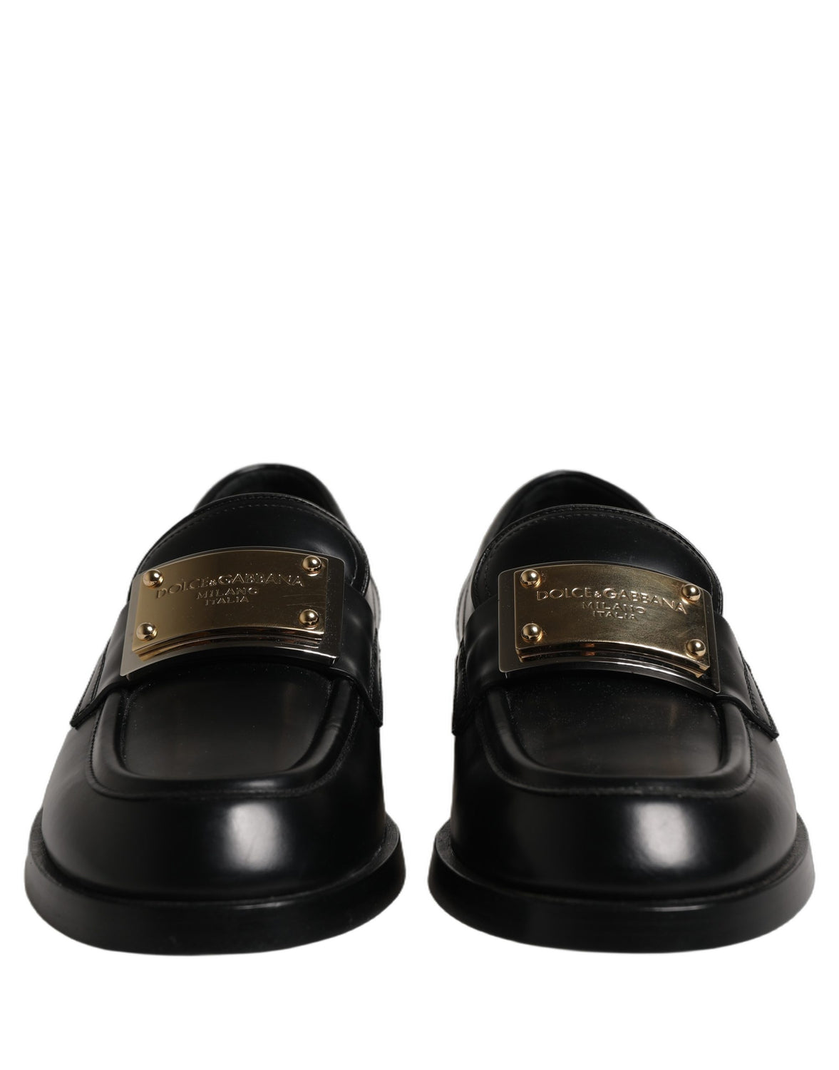 Black Leather Logo Plaque Loafers Shoes