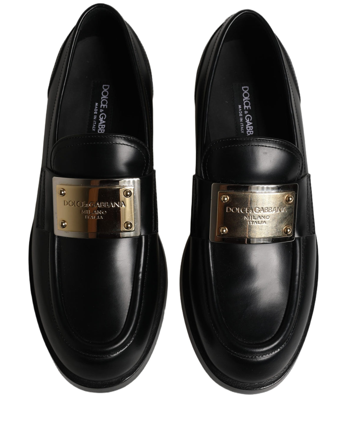Black Leather Logo Plaque Loafers Shoes