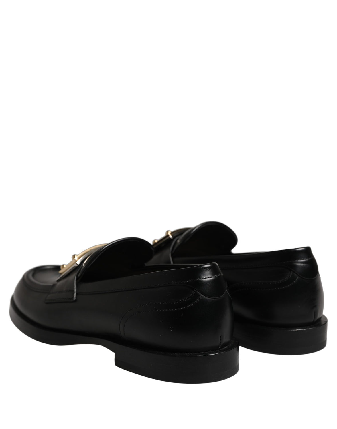 Black Leather Logo Plaque Loafers Shoes