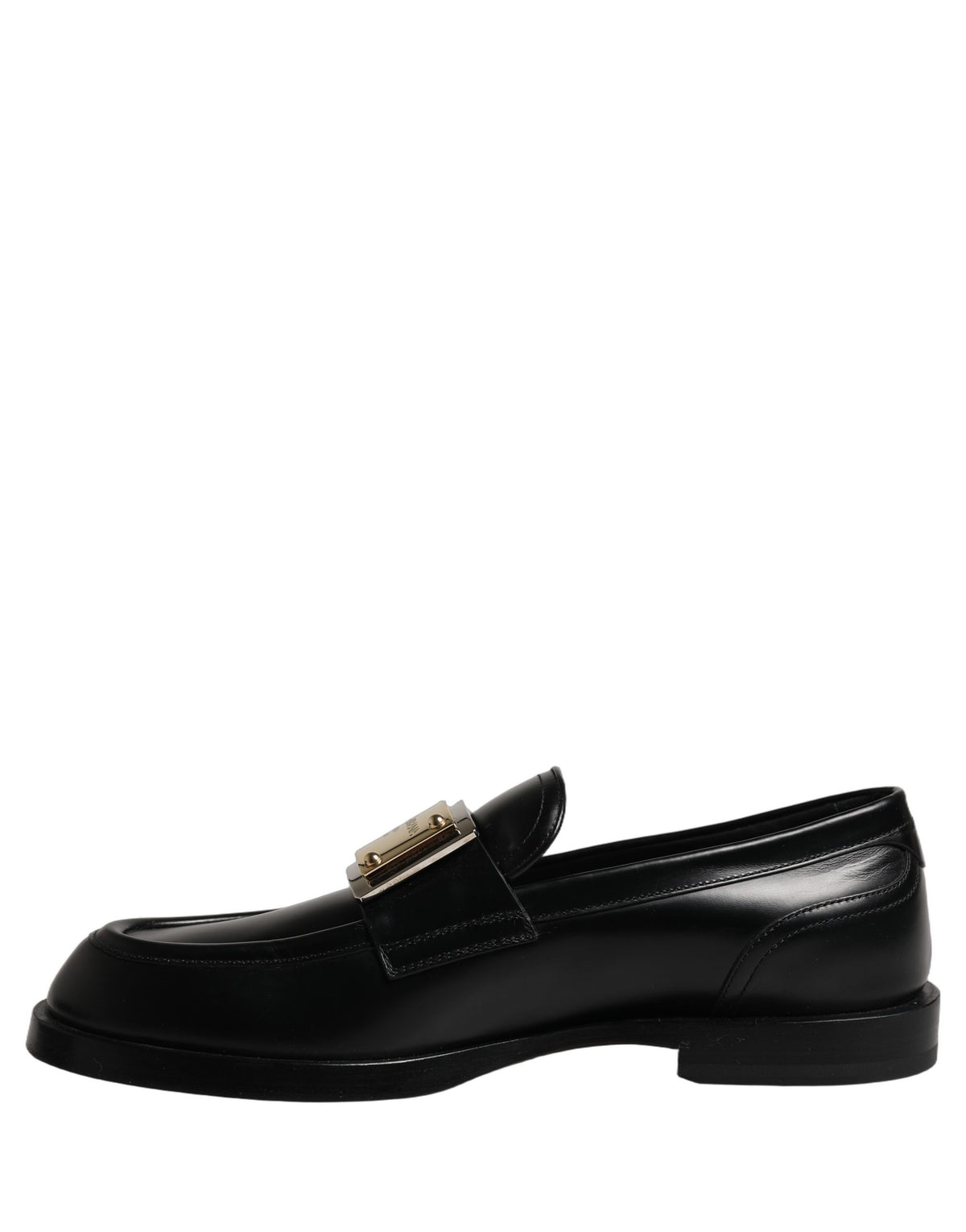 Black Leather Logo Plaque Loafers Shoes