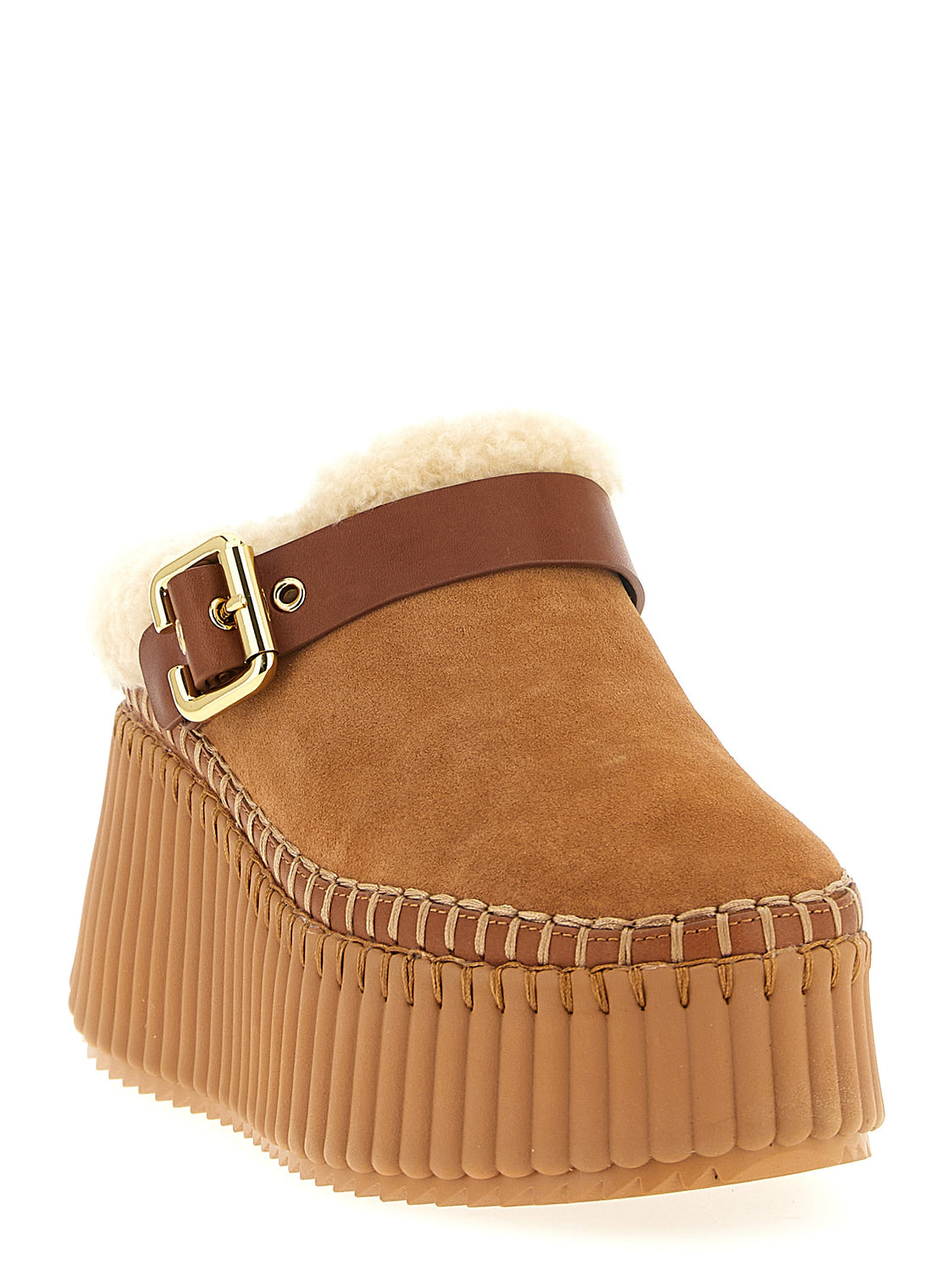Brown Cowhide Wedge Sandals