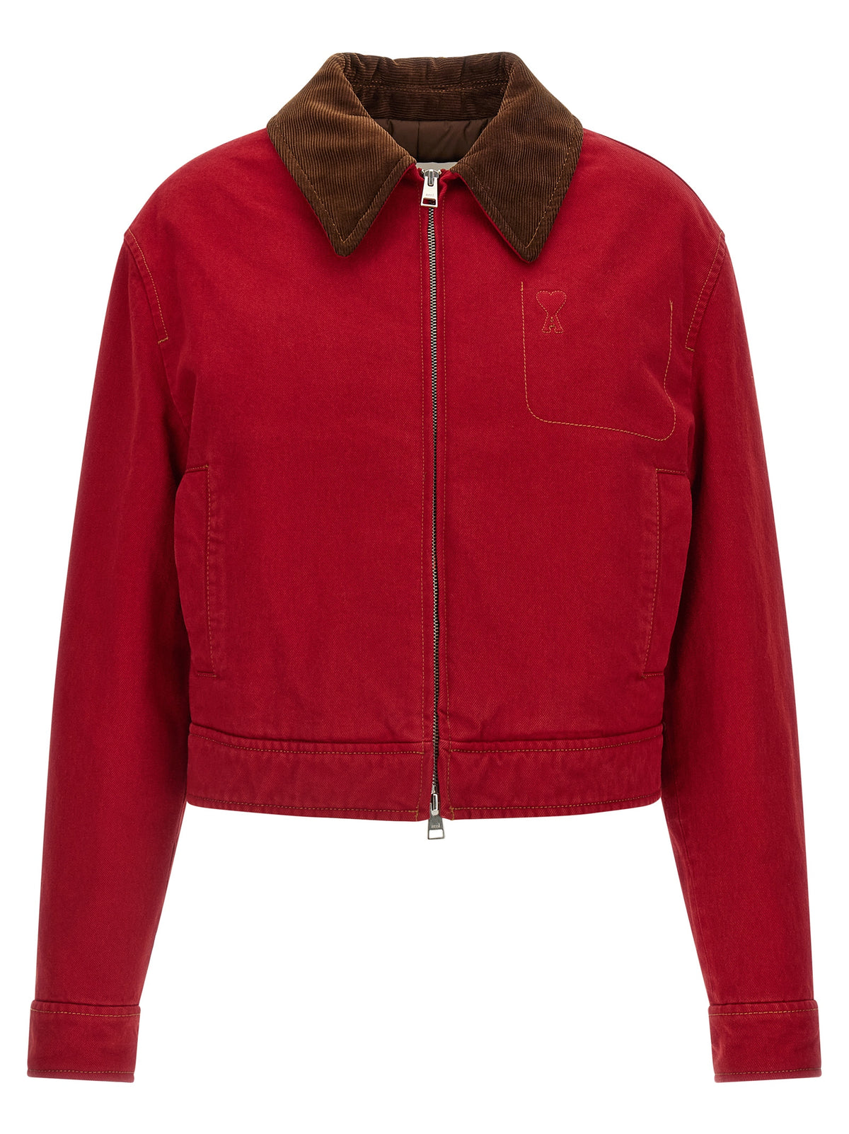 Red Cotton Biker Jacket
