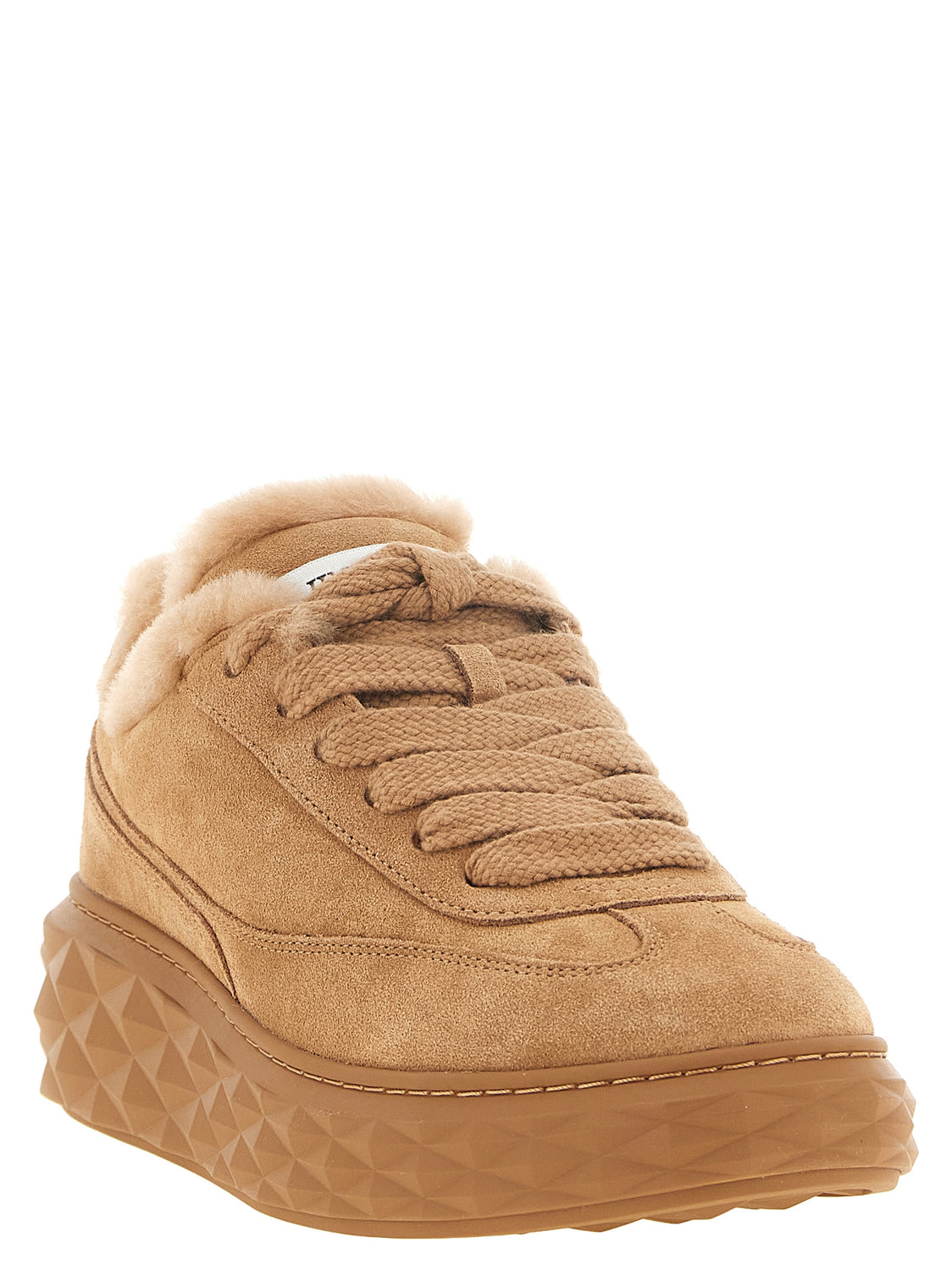Beige Lamb Leather Chunky Sneakers