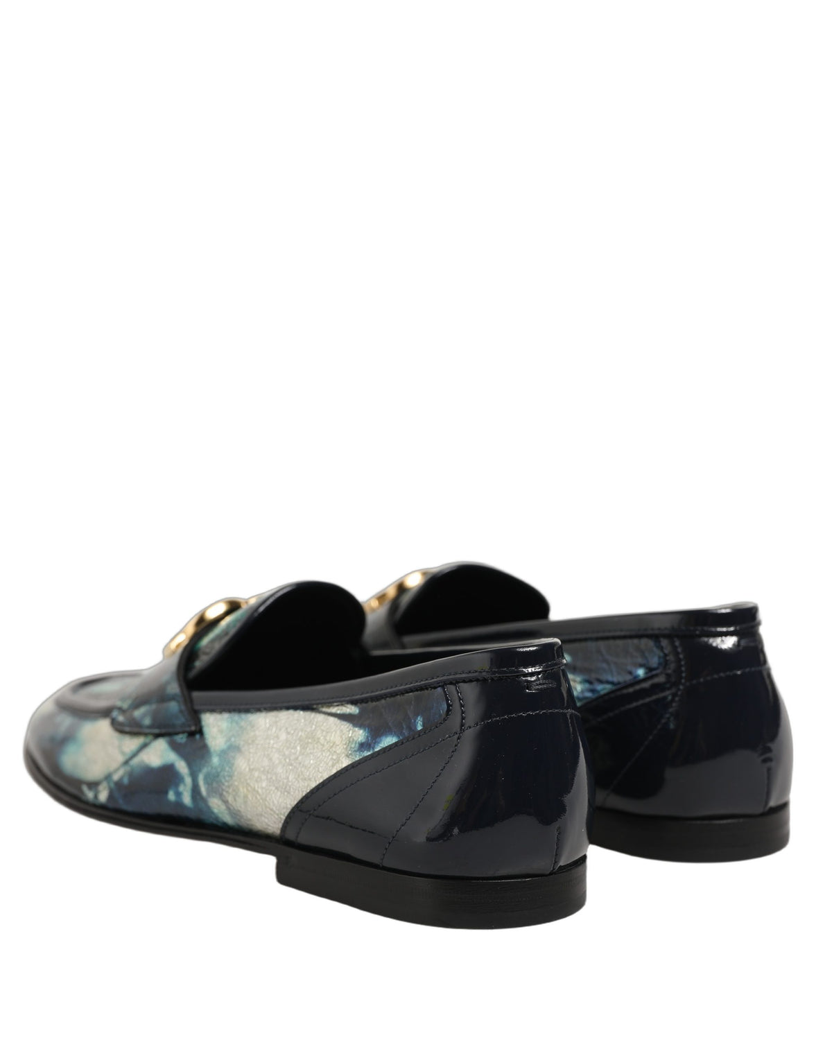 Metallic Blue Silver Leather DG Loafers Shoes