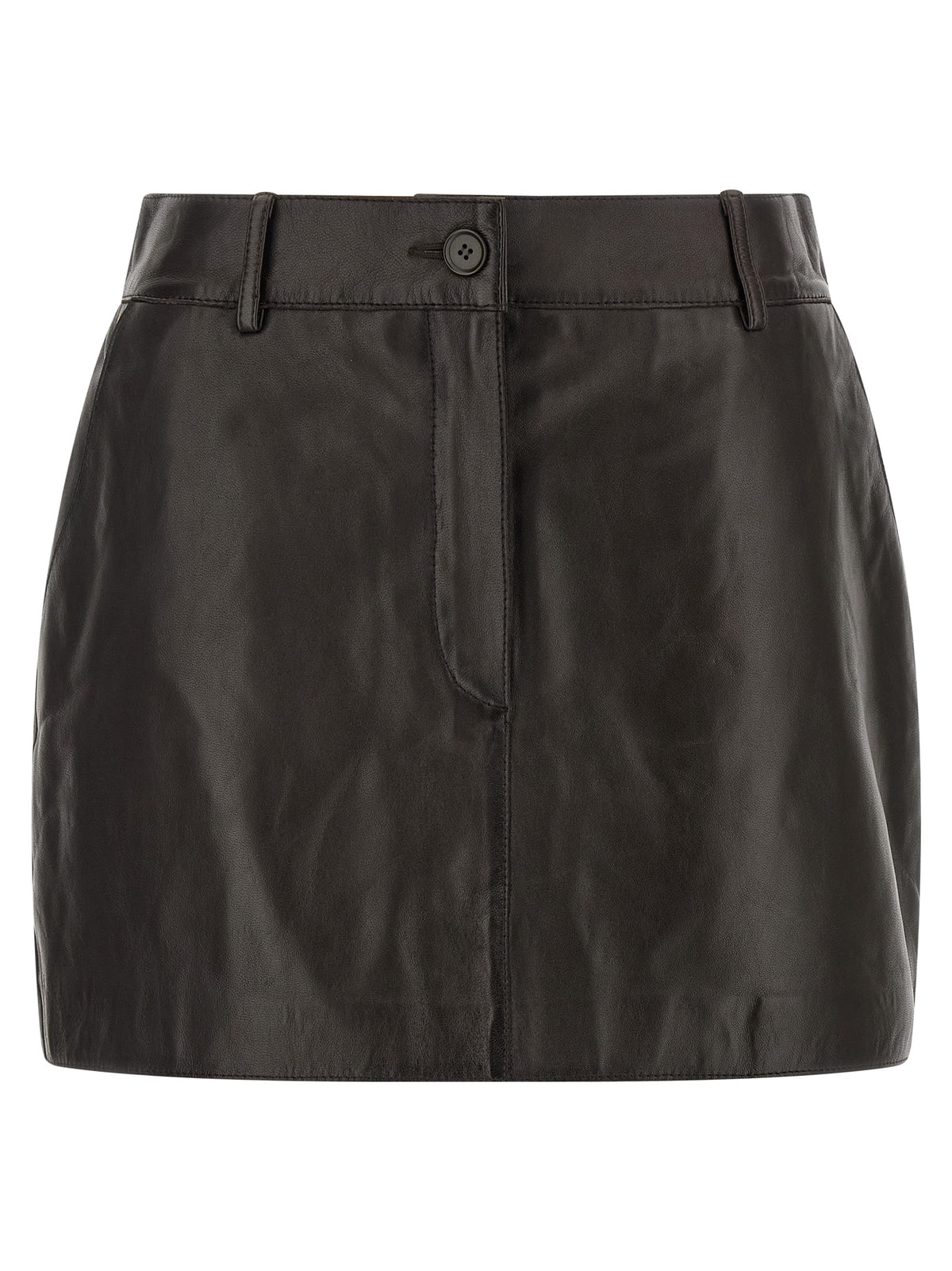 Brown Lamb Leather Long Skirt