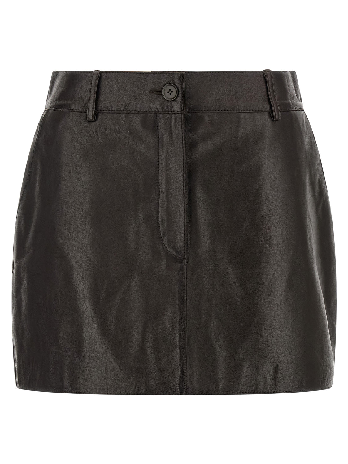 Brown Lamb Leather Long Skirt