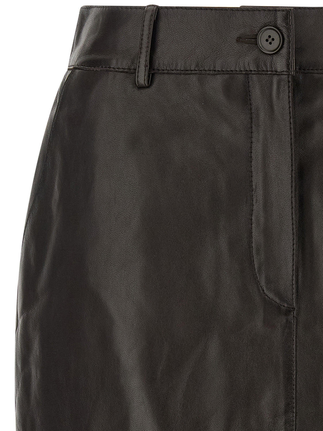 Brown Lamb Leather Long Skirt