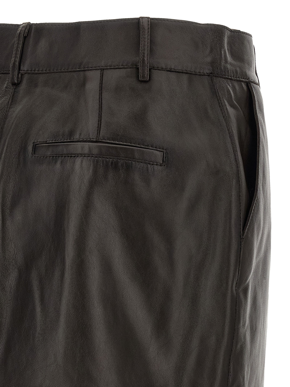 Brown Lamb Leather Long Skirt