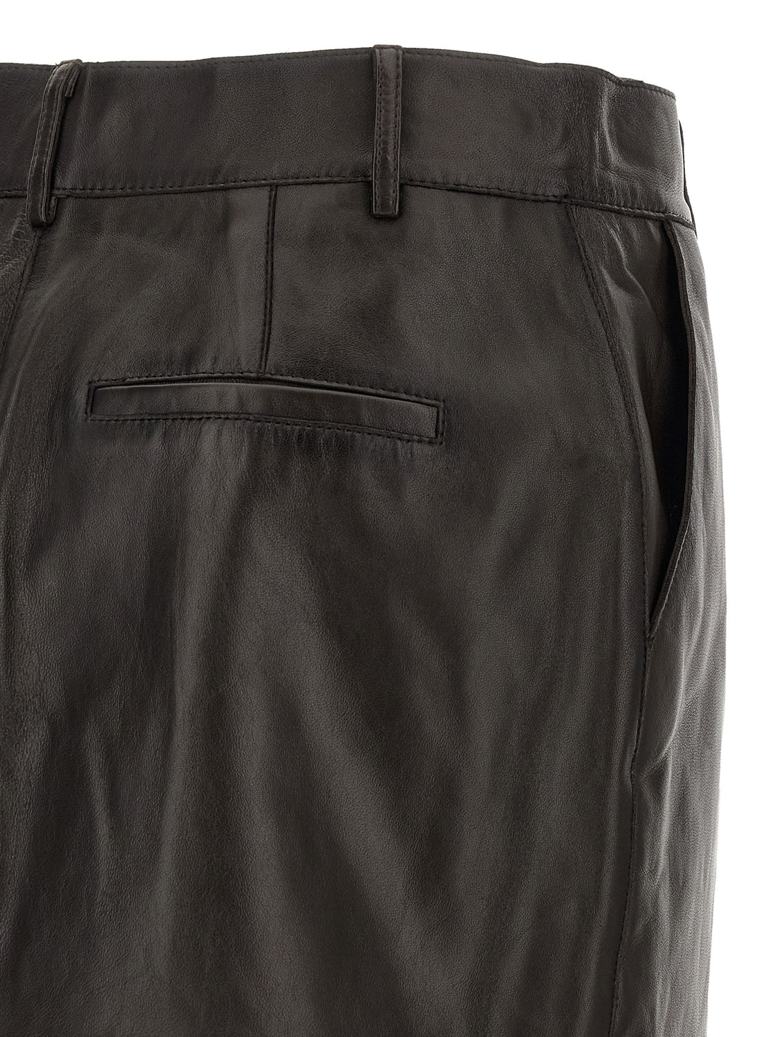 Brown Lamb Leather Long Skirt