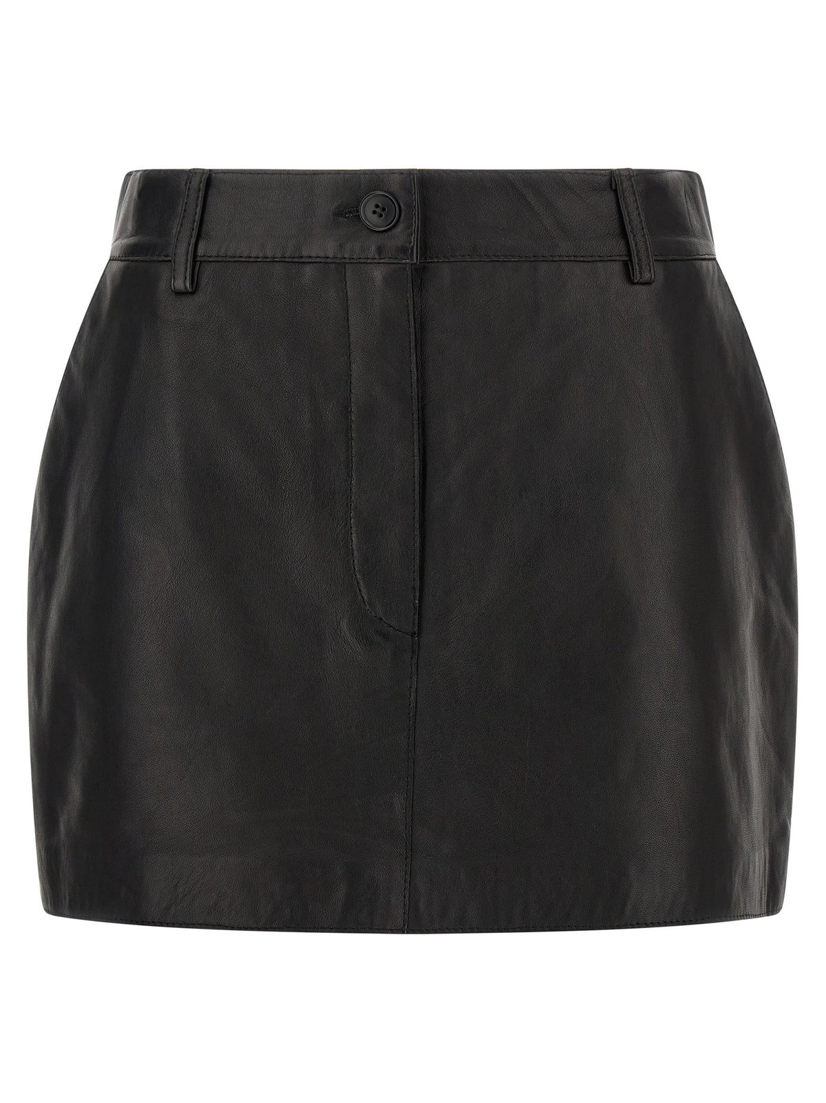 Black Lamb Leather Long Skirt