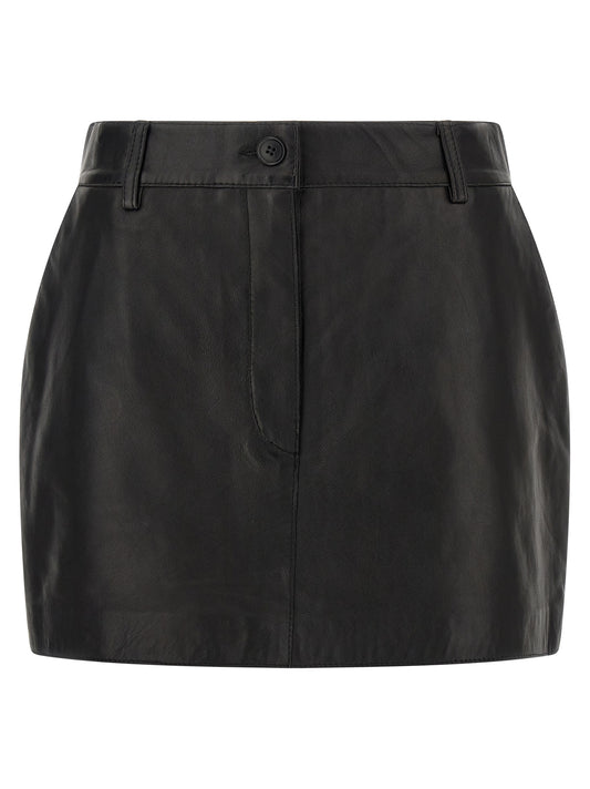 Black Lamb Leather Long Skirt