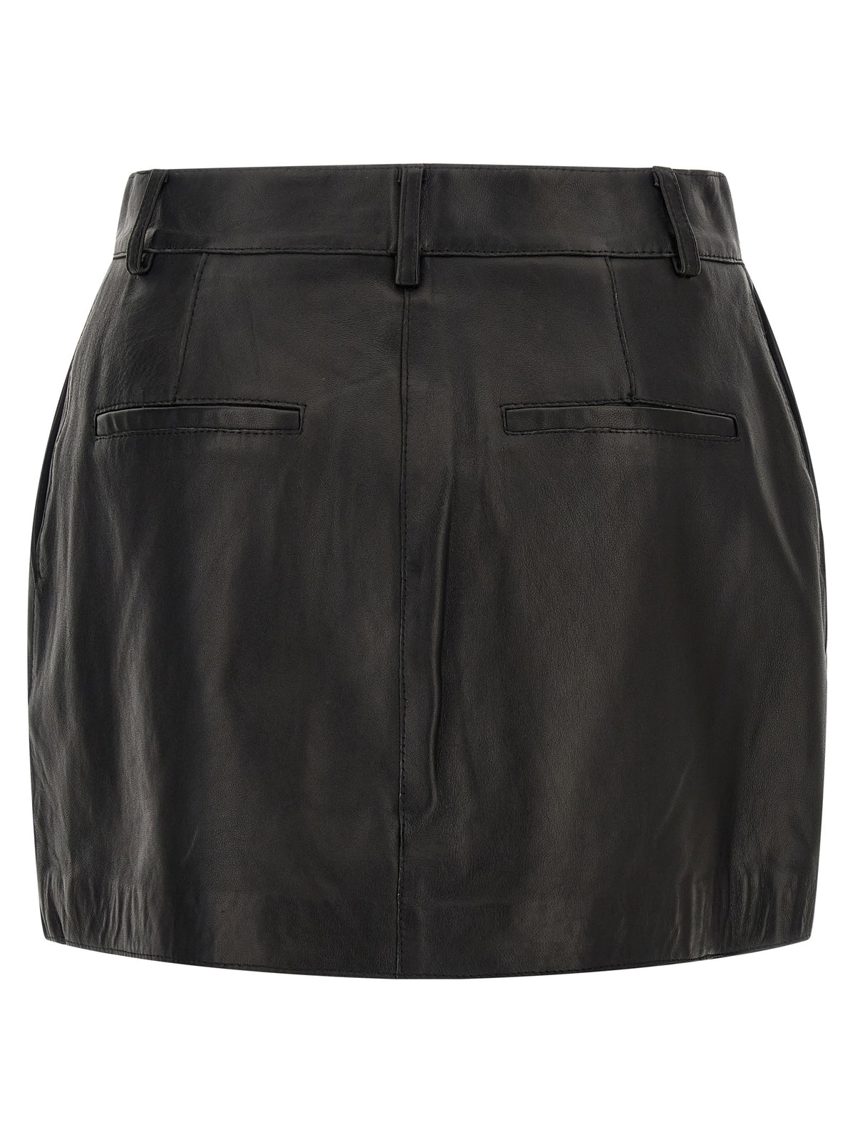 Black Lamb Leather Long Skirt
