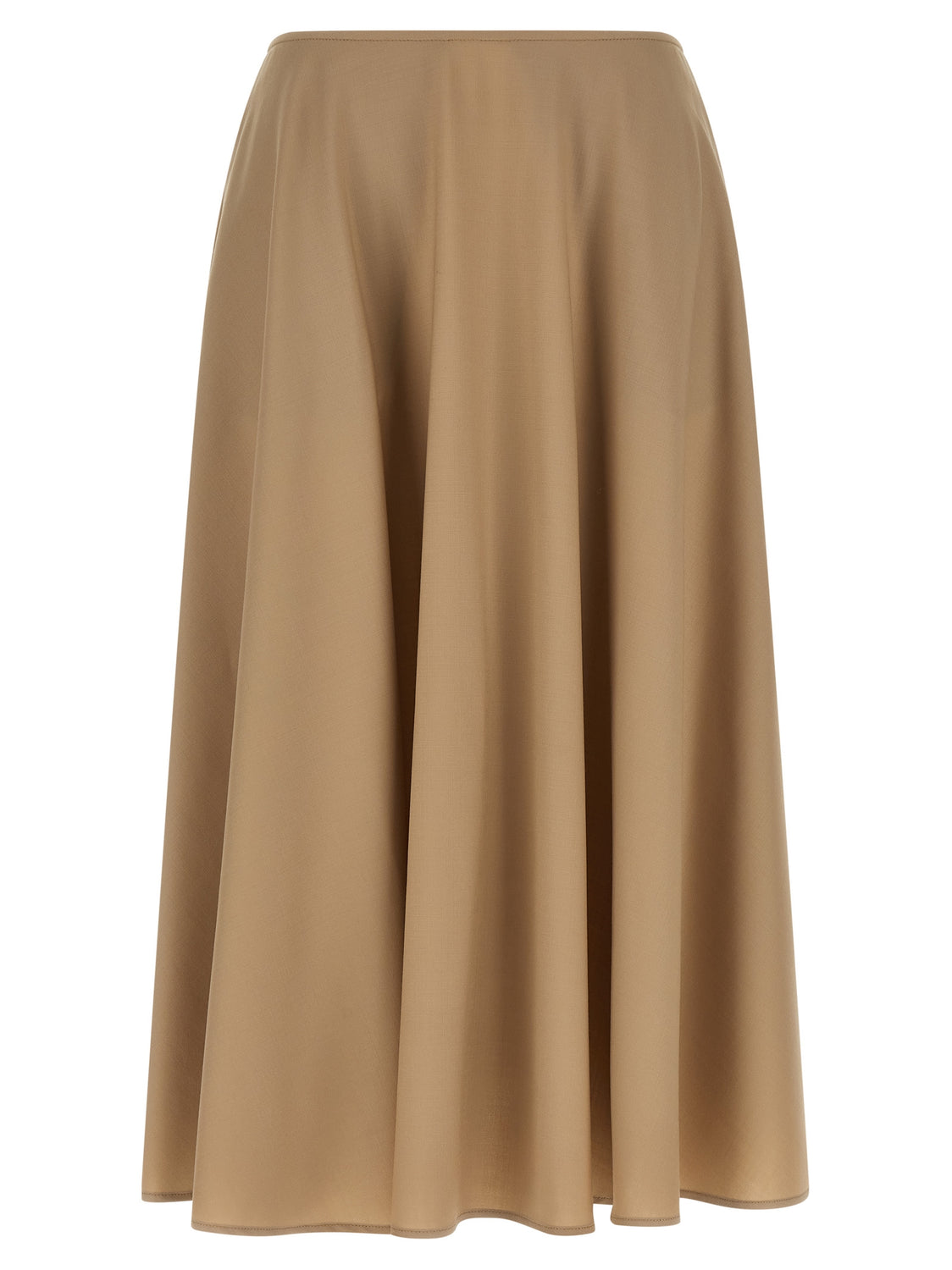 Beige Virgin Wool Midi Skirt
