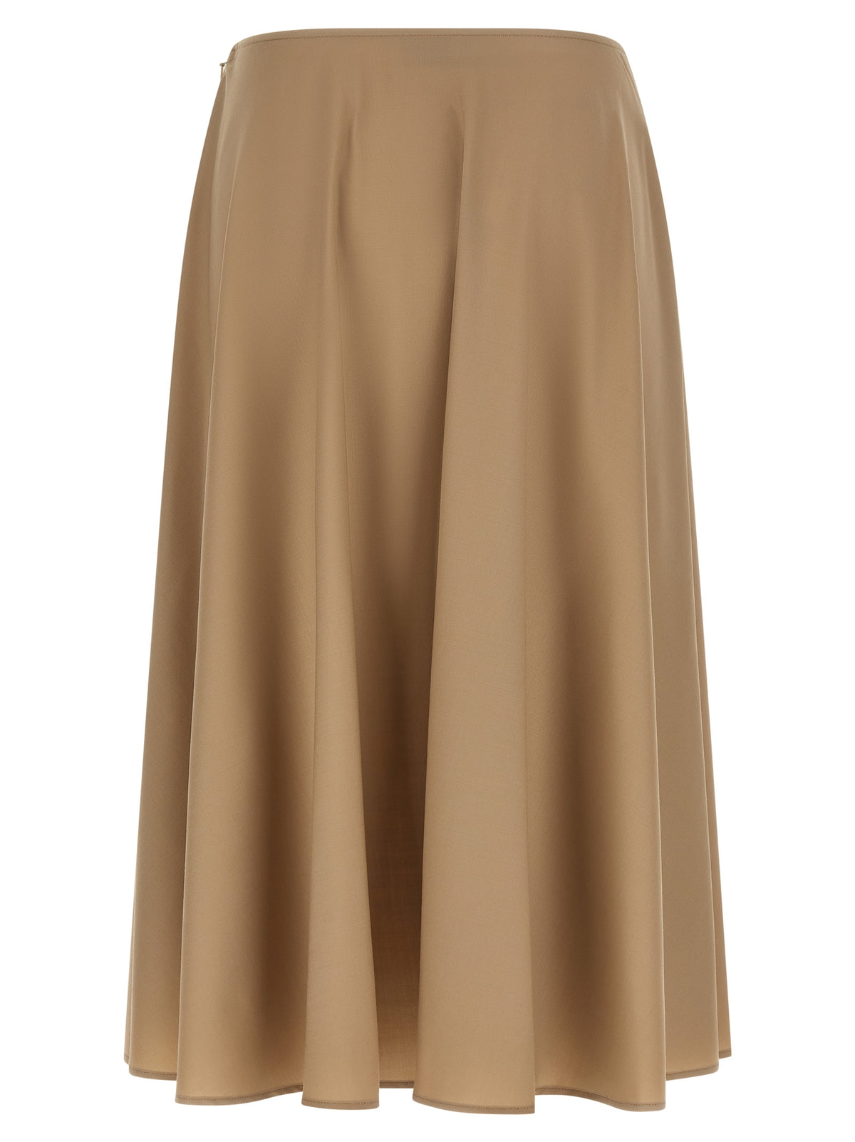 Beige Virgin Wool Midi Skirt