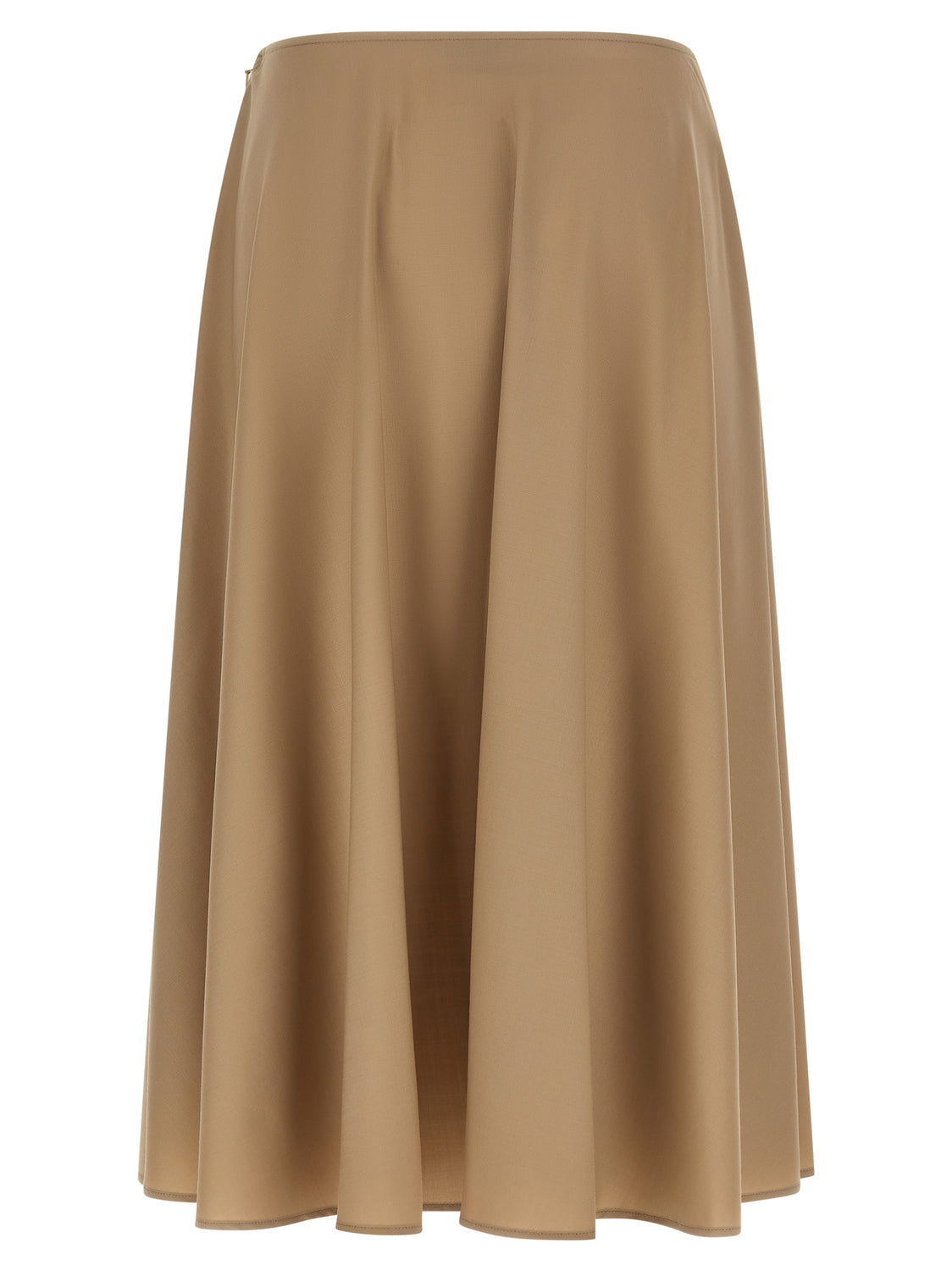 Beige Virgin Wool Midi Skirt