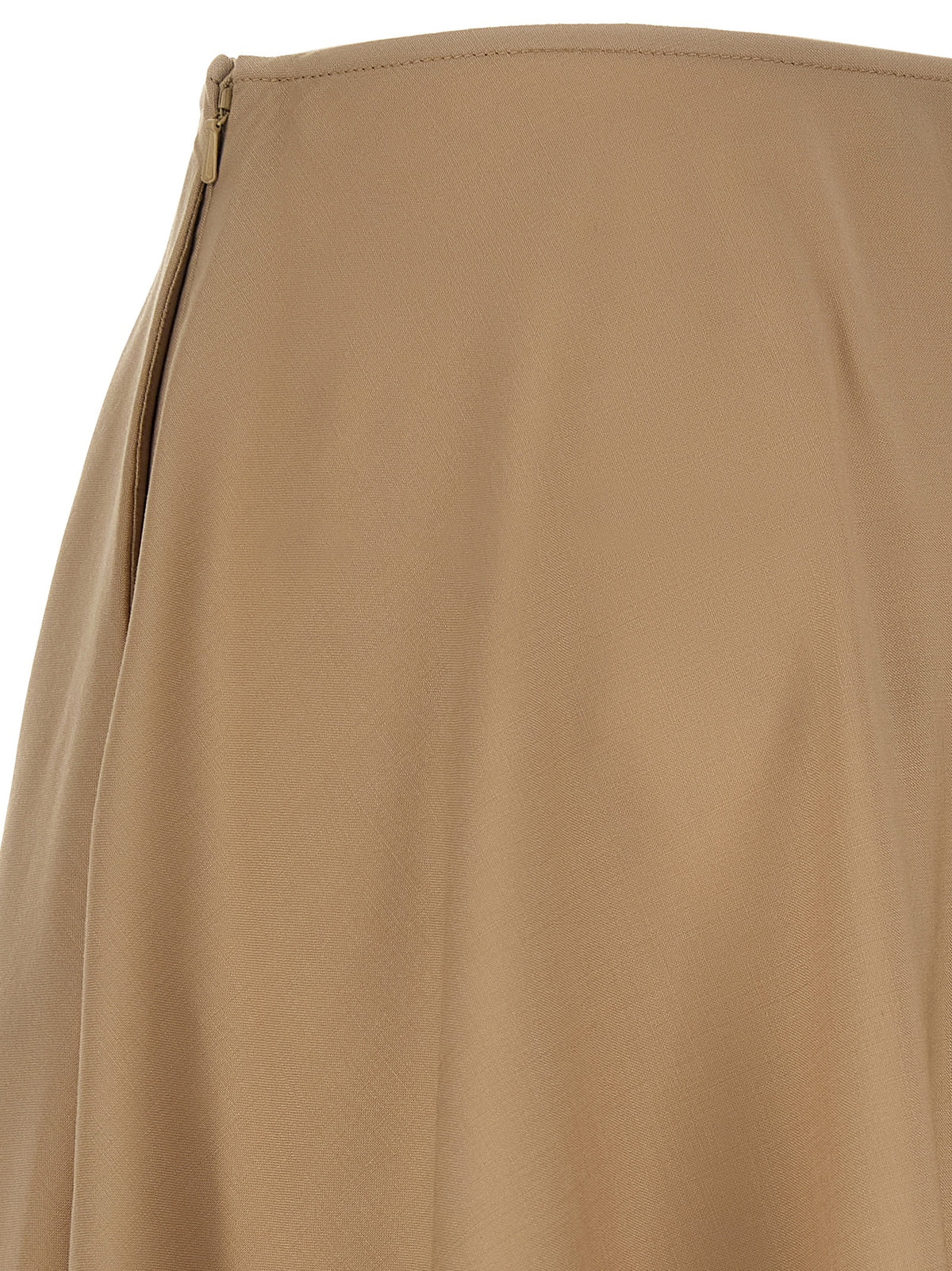 Beige Virgin Wool Midi Skirt
