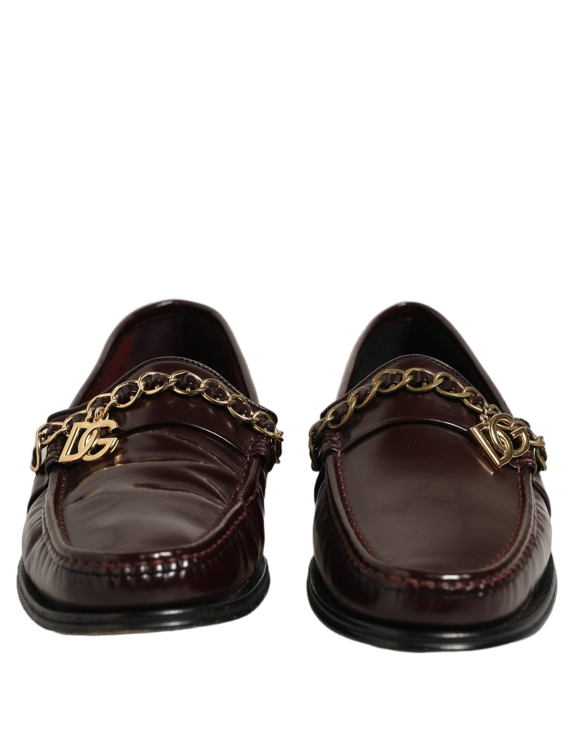 Maroon DG Chain Calfskin Leather Loafers Shoes