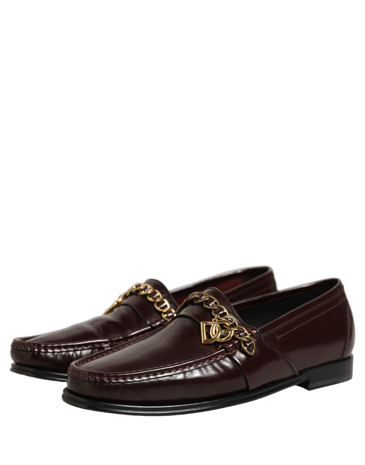 Maroon DG Chain Calfskin Leather Loafers Shoes
