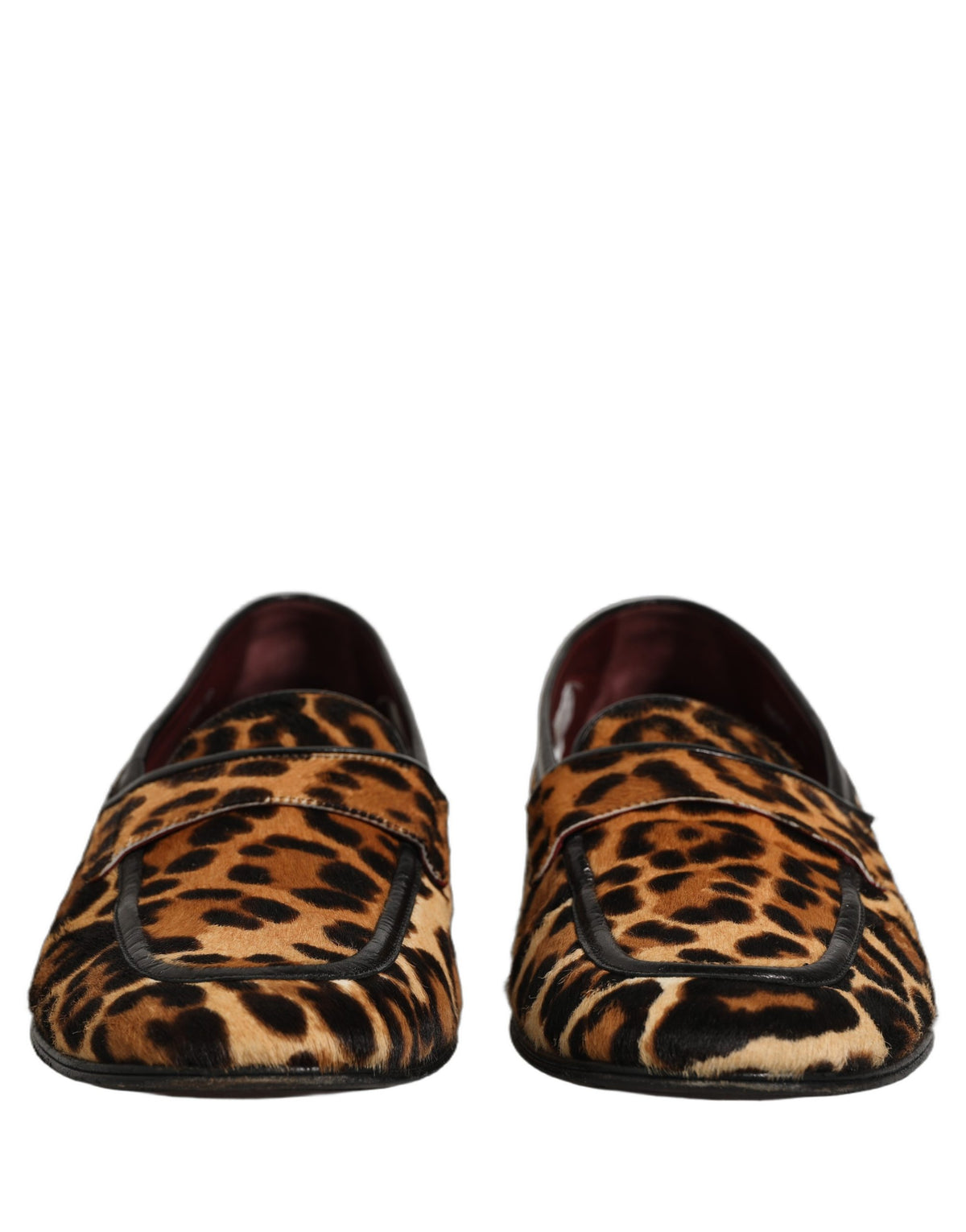 Brown Leopard Calf Hair Flats Loafers Shoes