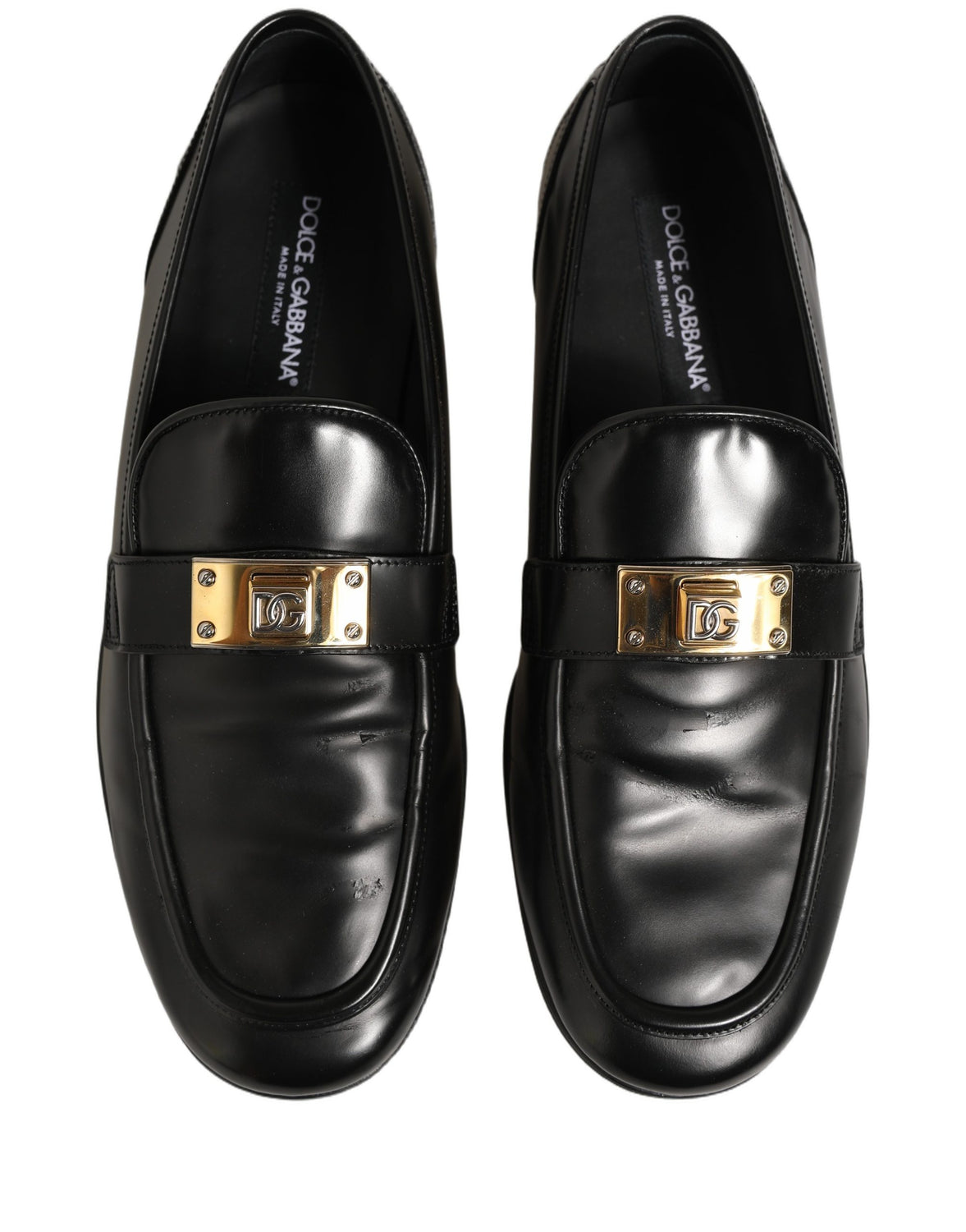 Black Leather Logo Plaque Men Loafers Shoes