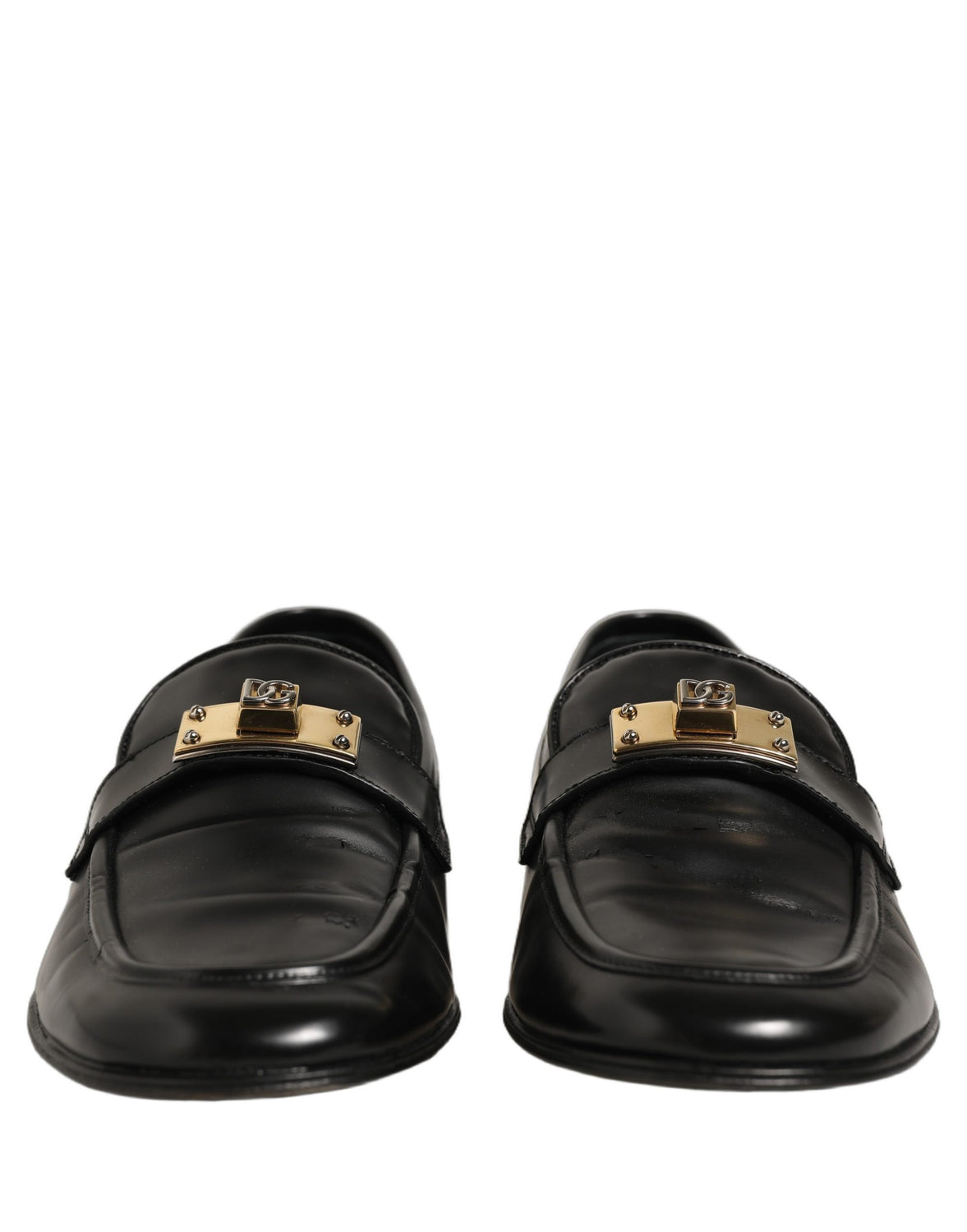 Black Leather Logo Plaque Men Loafers Shoes