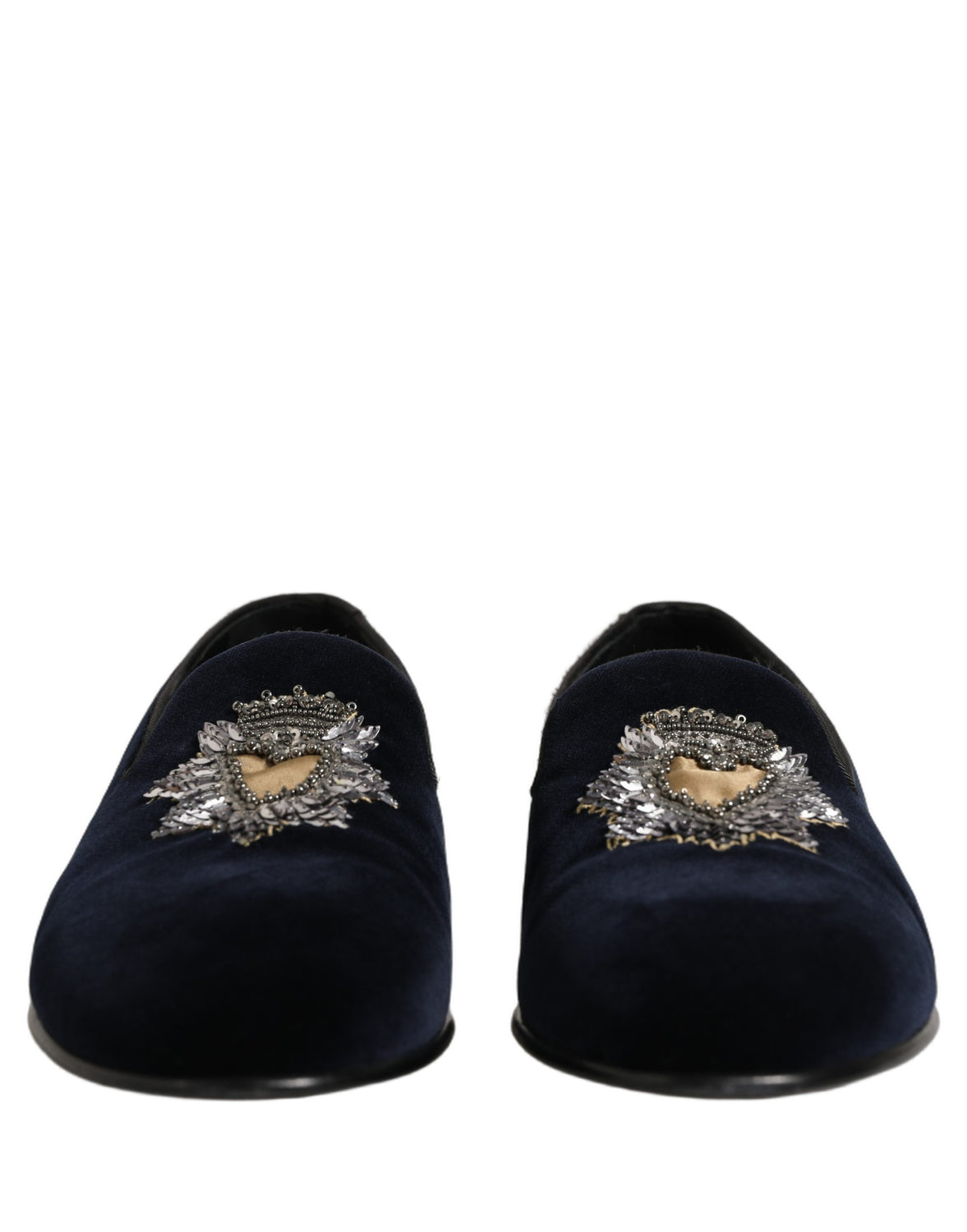 Blue Velvet Embellished Slip On Loafers Shoes