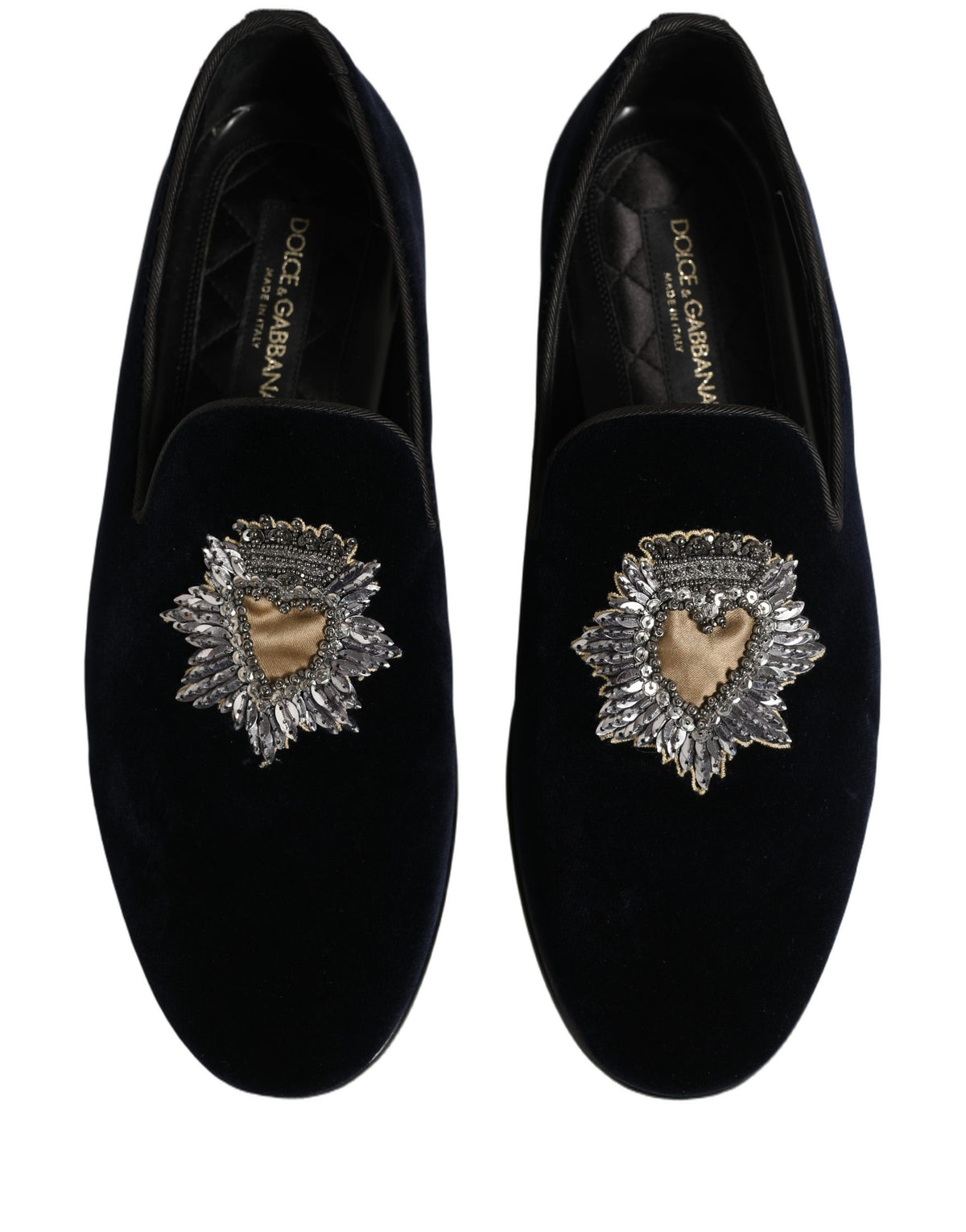 Blue Velvet Embellished Slip On Loafers Shoes