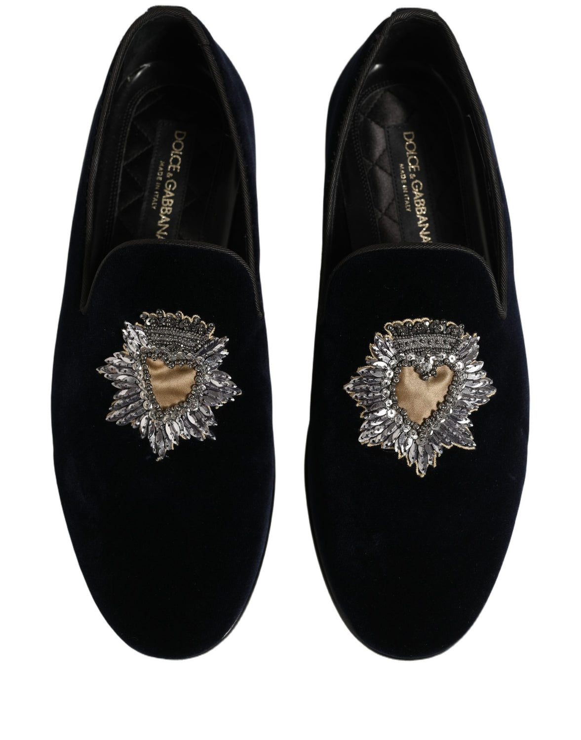 Blue Velvet Embellished Slip On Loafers Shoes
