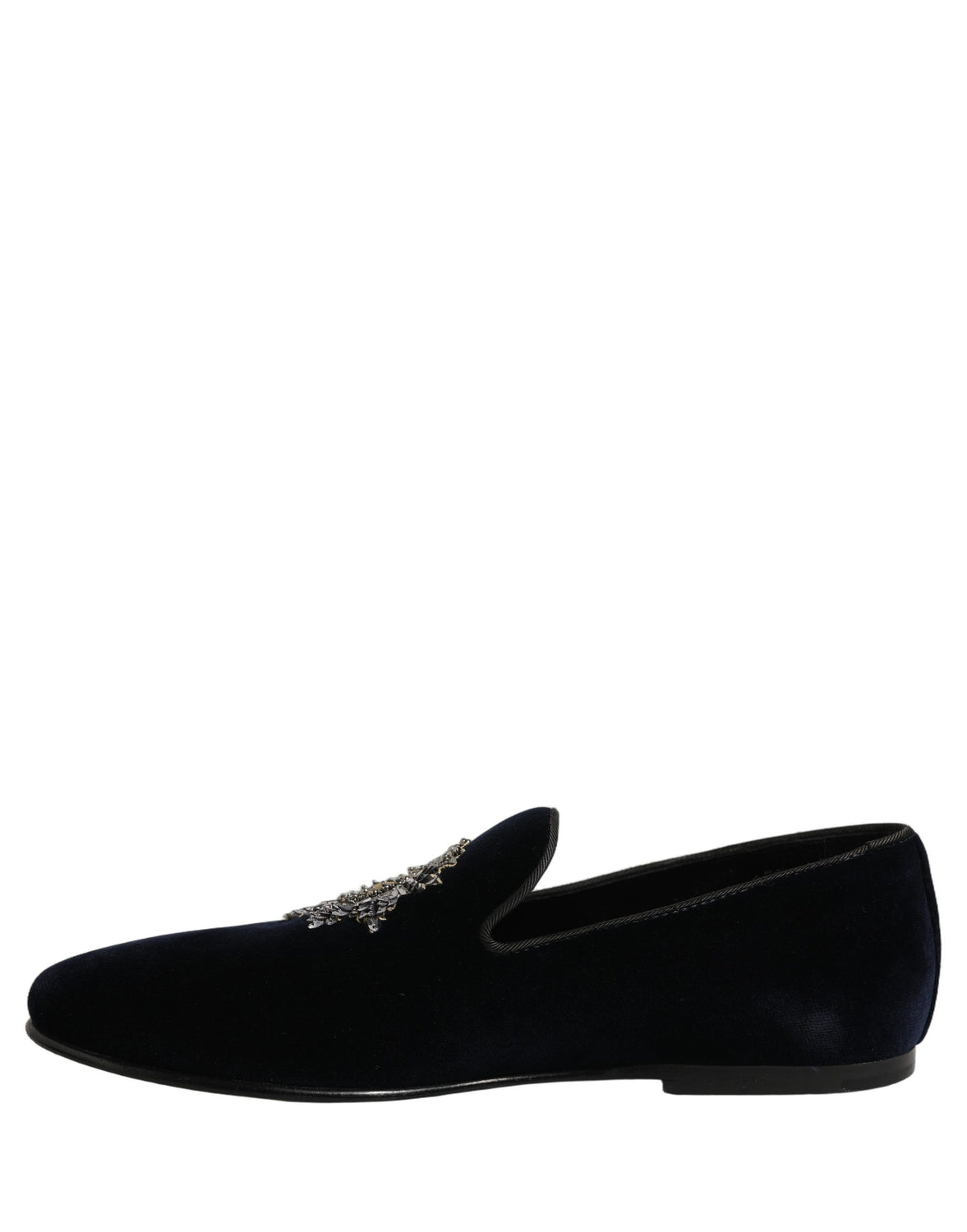 Blue Velvet Embellished Slip On Loafers Shoes